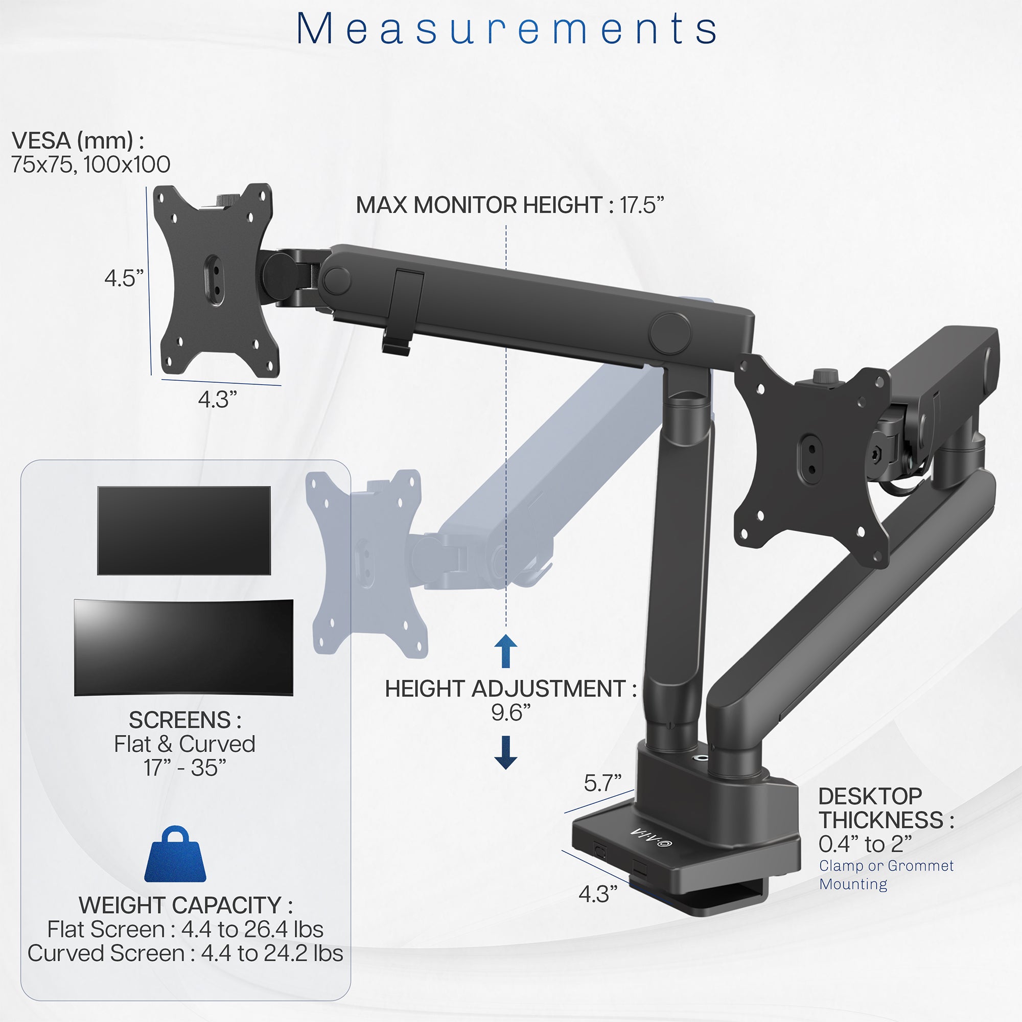 Pneumatic Arm Dual Monitor Desk Mount