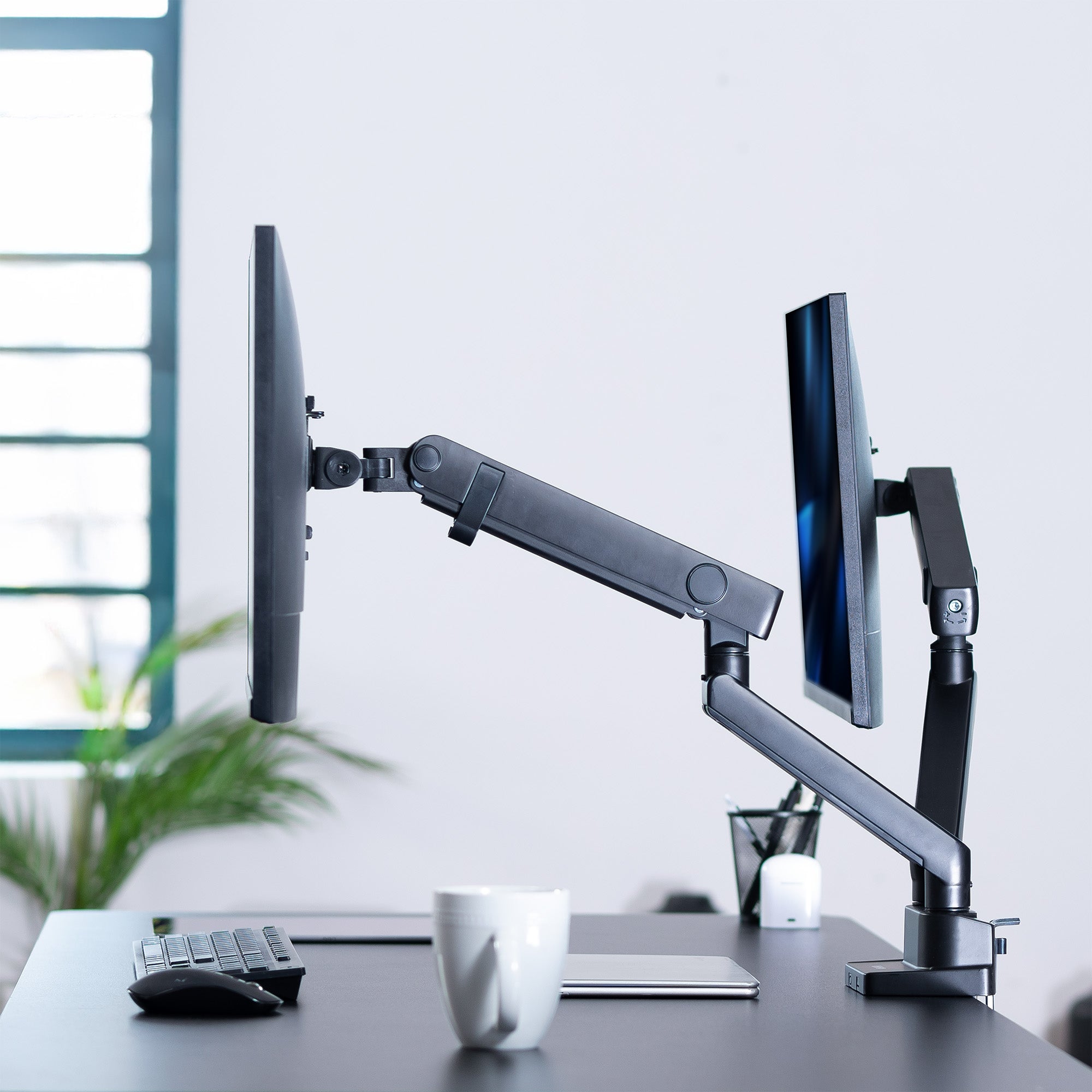 Pneumatic Arm Dual Monitor Desk Mount