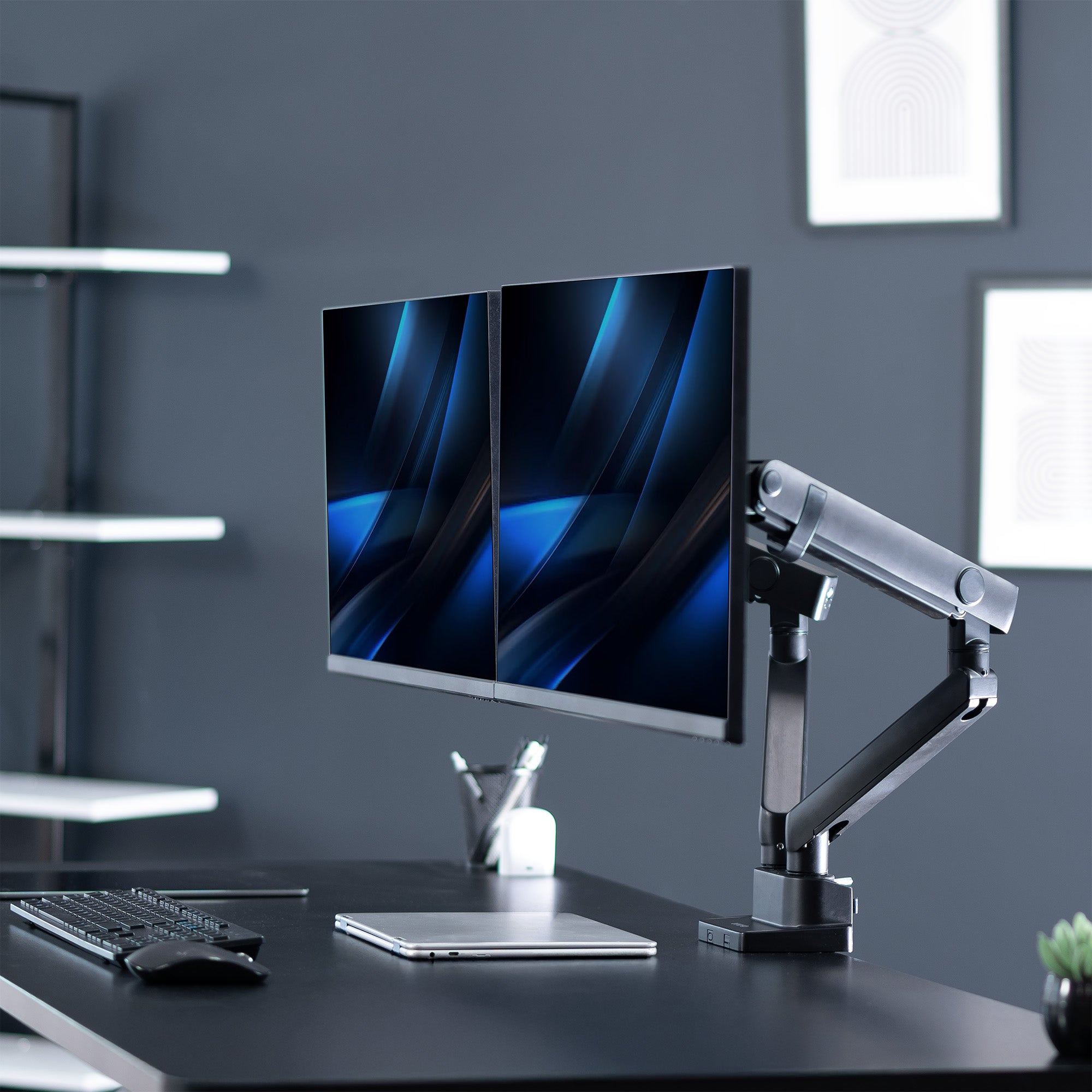 Pneumatic Arm Dual Monitor Desk Mount