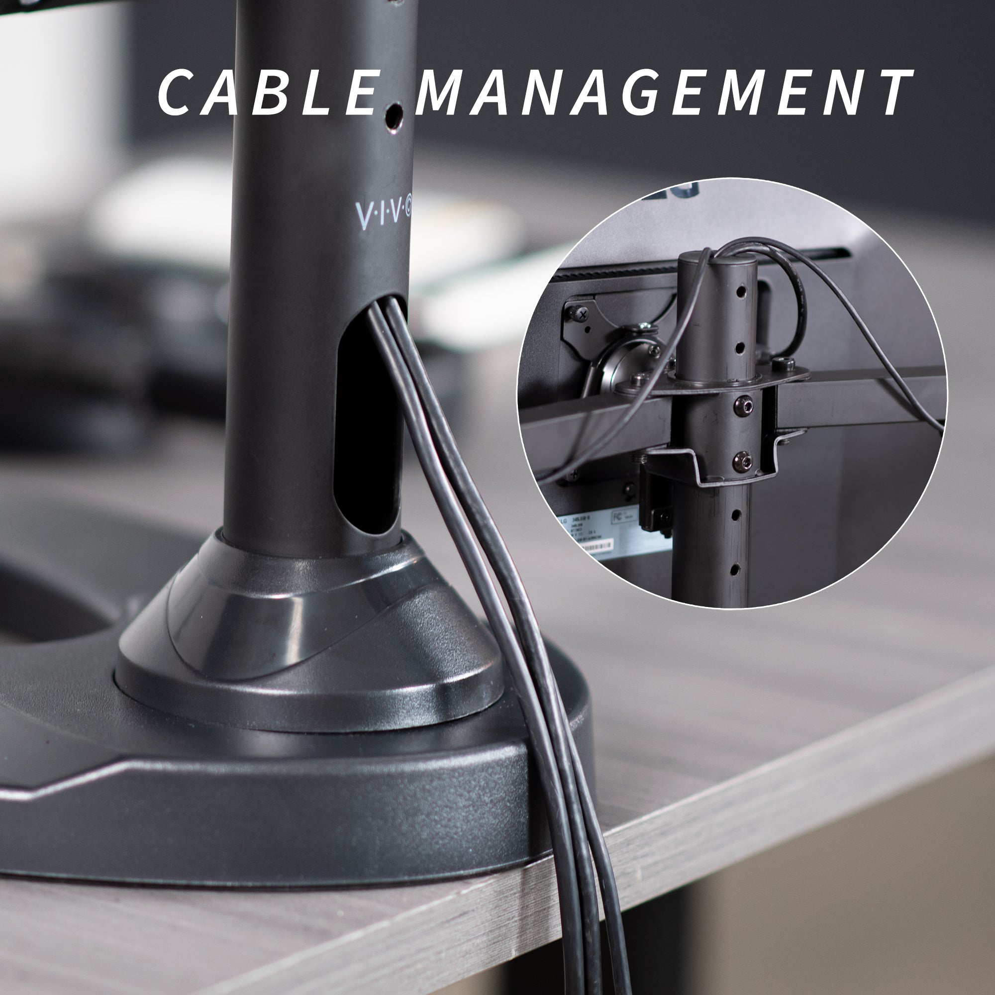 Cable management provided to maintain a clean and organized workspace.
