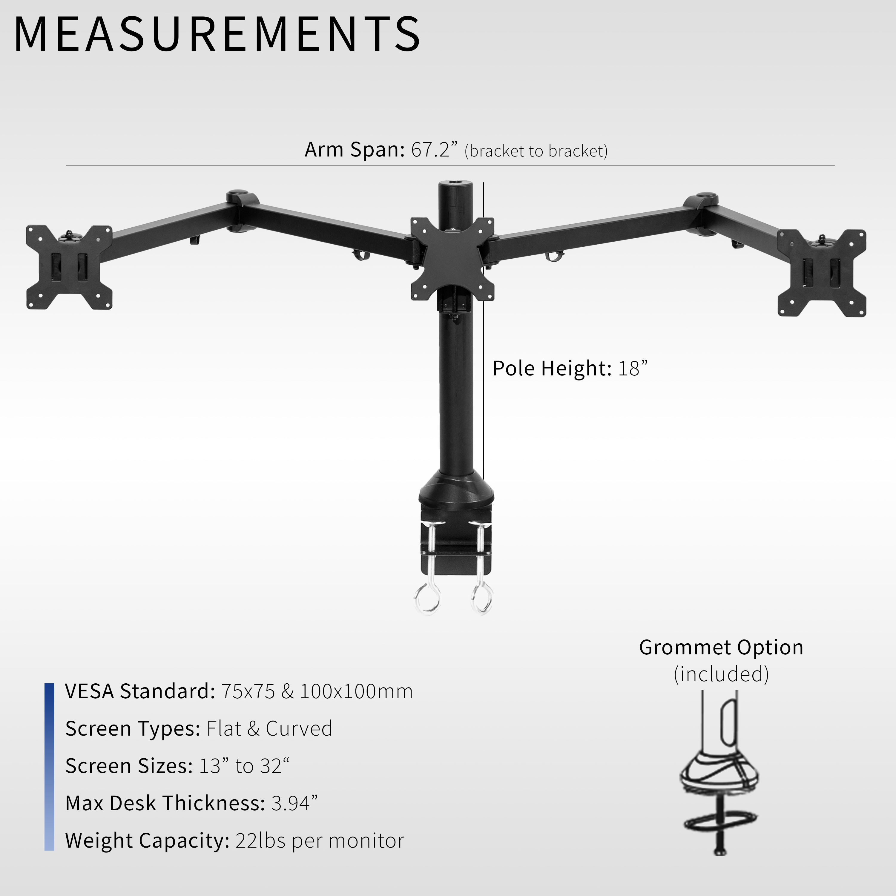 Monitor stand with measurements on a white background