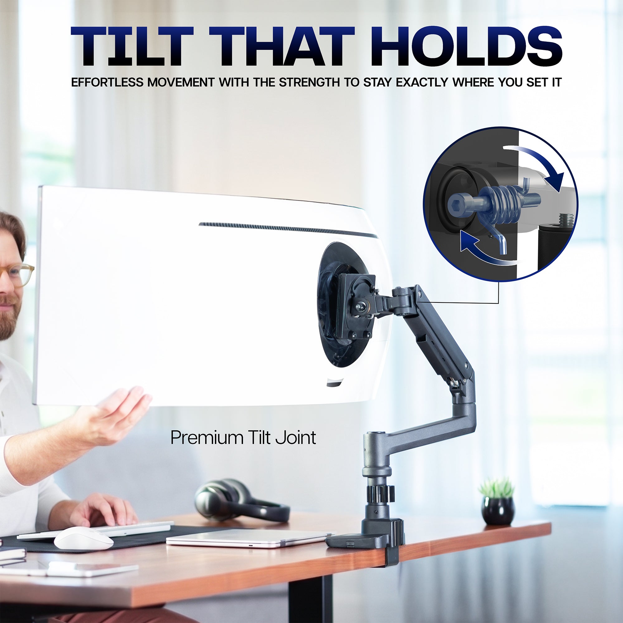 Pneumatic Arm Single Ultrawide Monitor Desk Mount - Up to 57" Screens