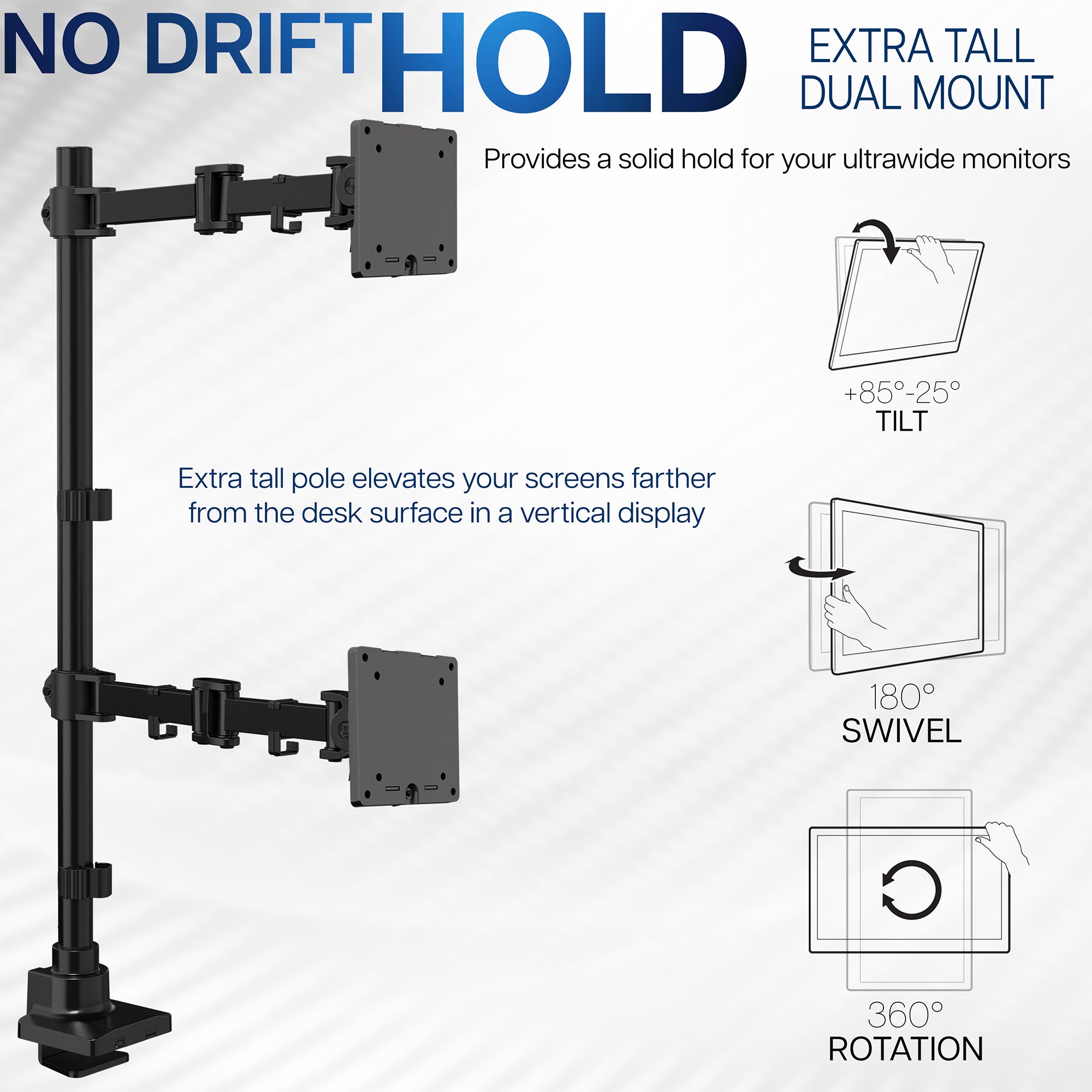 Monitor stand with features highlighted on a white background