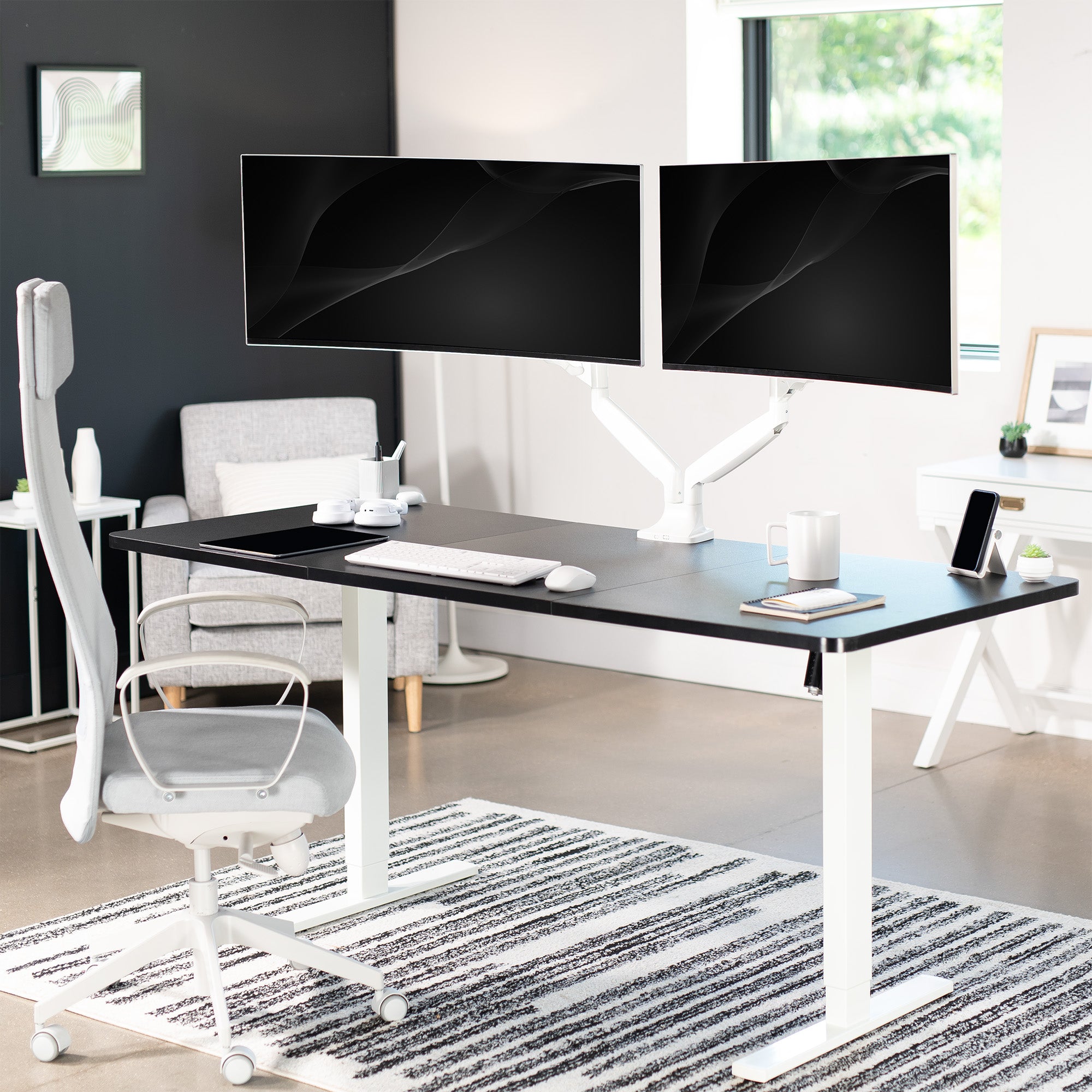 VIVO Premium Aluminum Heavy Duty Dual Monitor Mount holds two 17” to 40” monitors weighing 2.2 lbs to 24 lbs each, including ultra-wide screens.