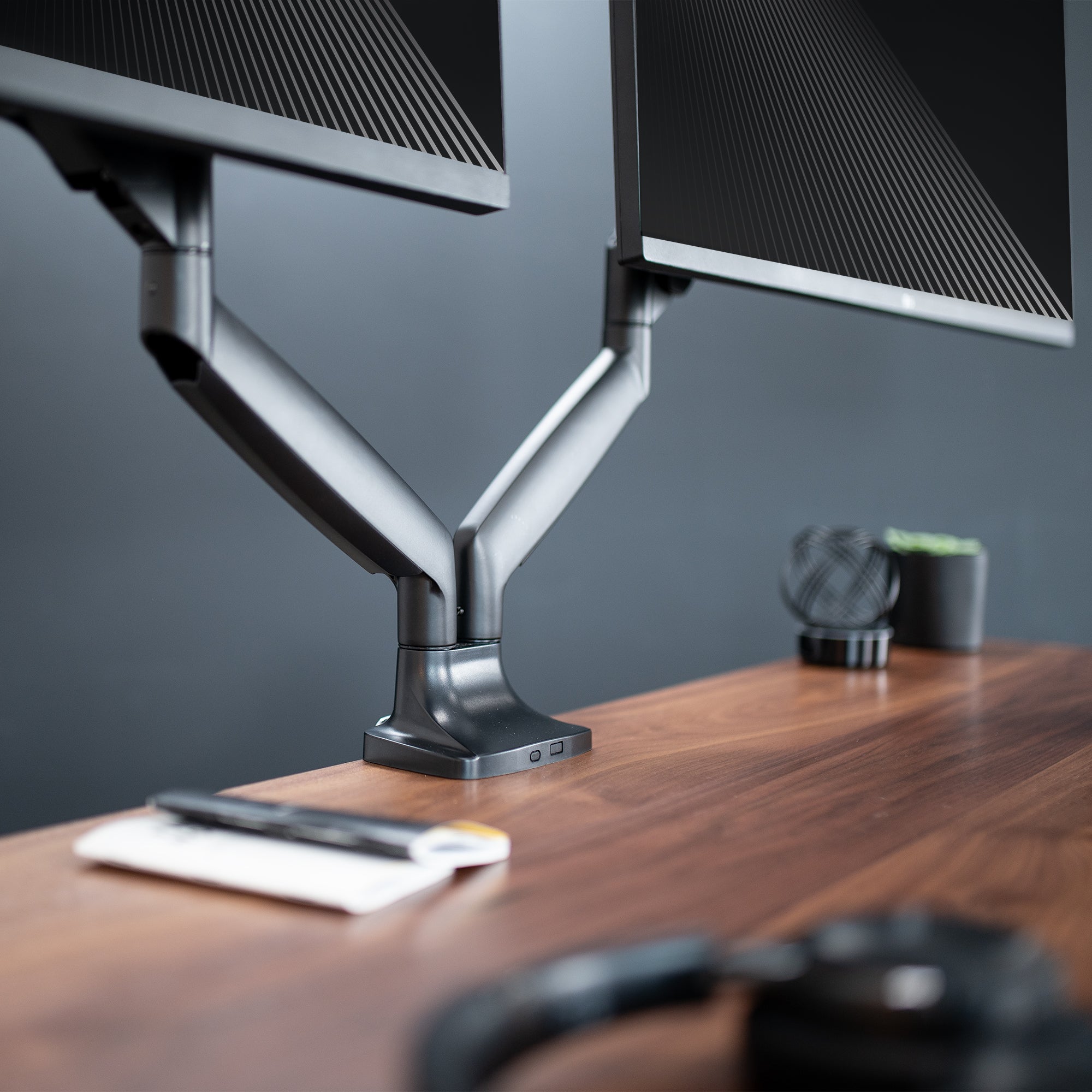 VIVO Premium Aluminum Heavy Duty Dual Monitor Mount holds two 17” to 40” monitors weighing 2.2 lbs to 24 lbs each, including ultra-wide screens.