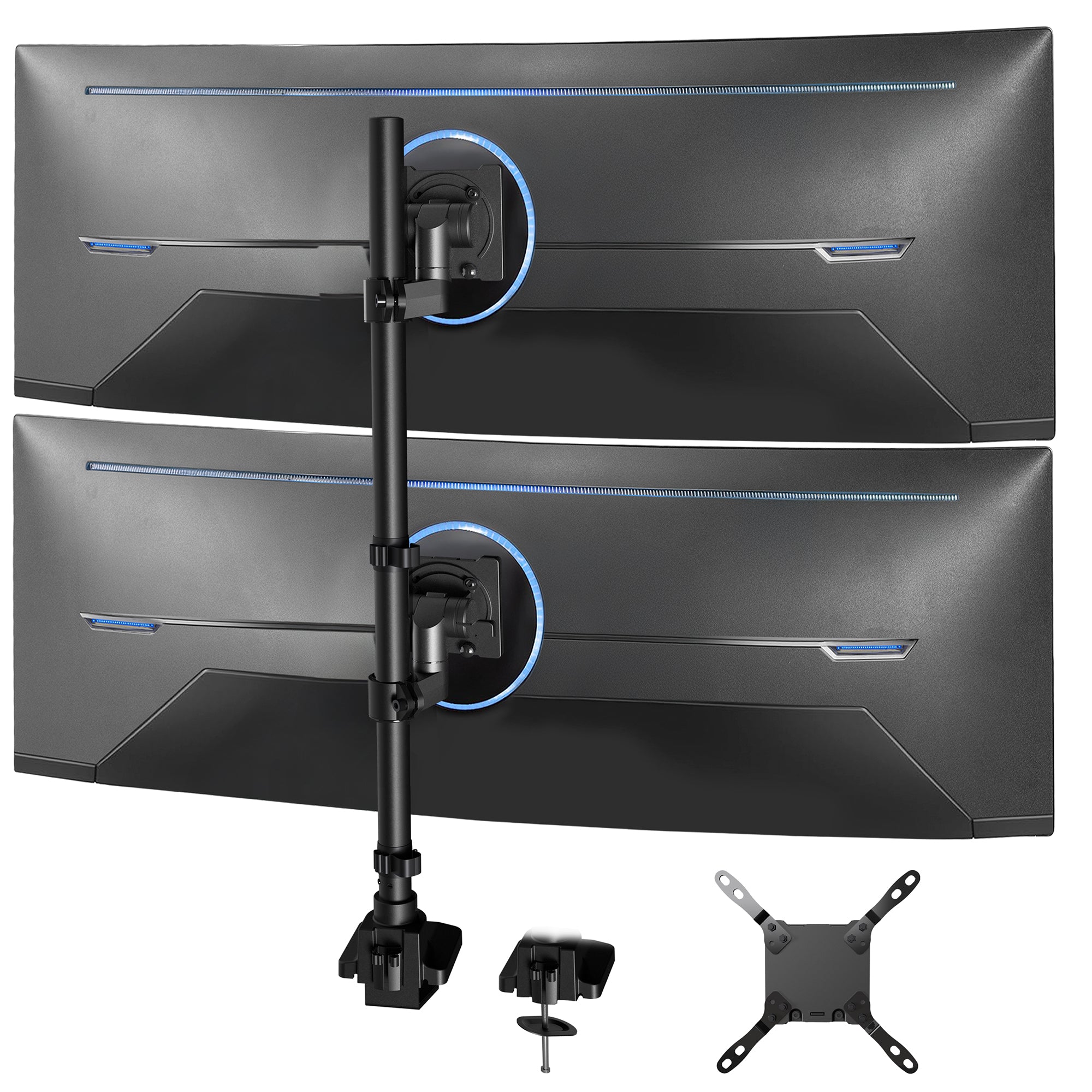 Monitor stand with dual monitor mount on a white background