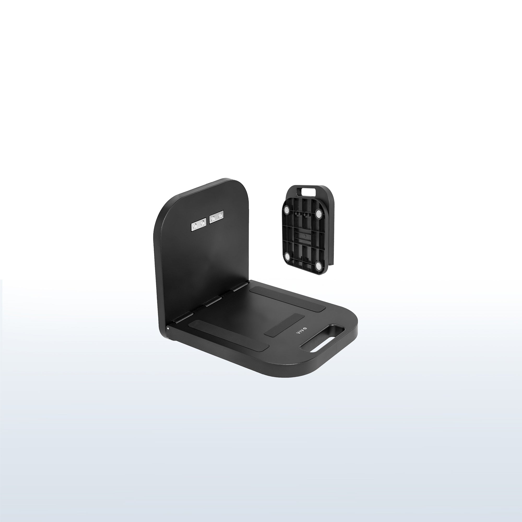 Lightweight magnetic workstation for holding laptops on steel surfaces.