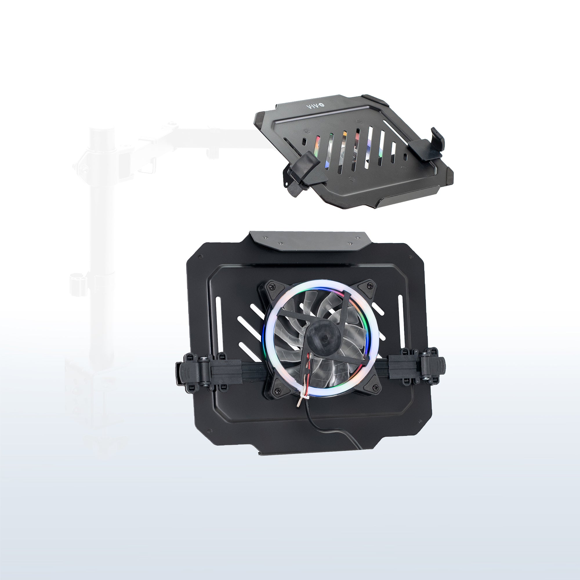 VESA compatible laptop tray with RGB fan adds colorful ambience.