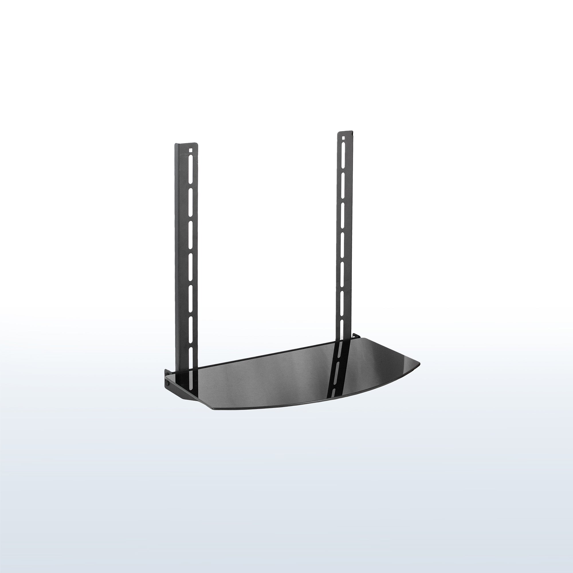 Sturdy over-under TV glass VESA attach shelf.