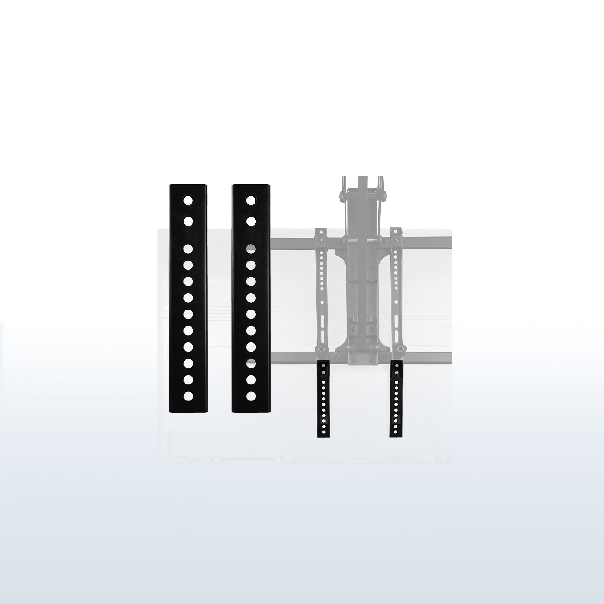 Vertical overhead VESA plate extender brackets.