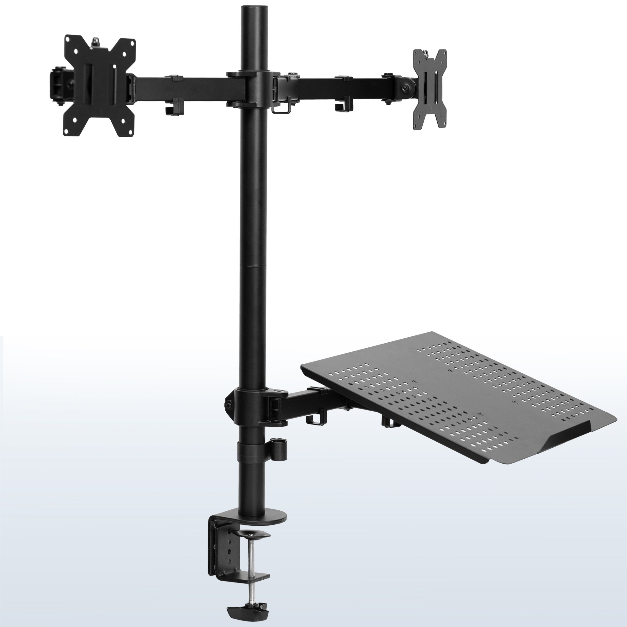 Dual Monitor Desk Mount and Laptop Holder with Universal VESA Compatibility