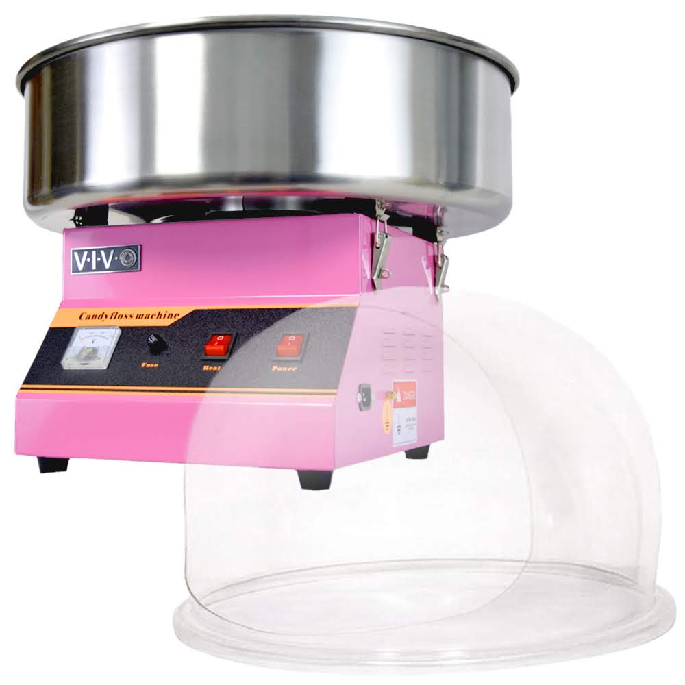 Pink Electric Commercial Cotton Candy Machine with Bubble Shield