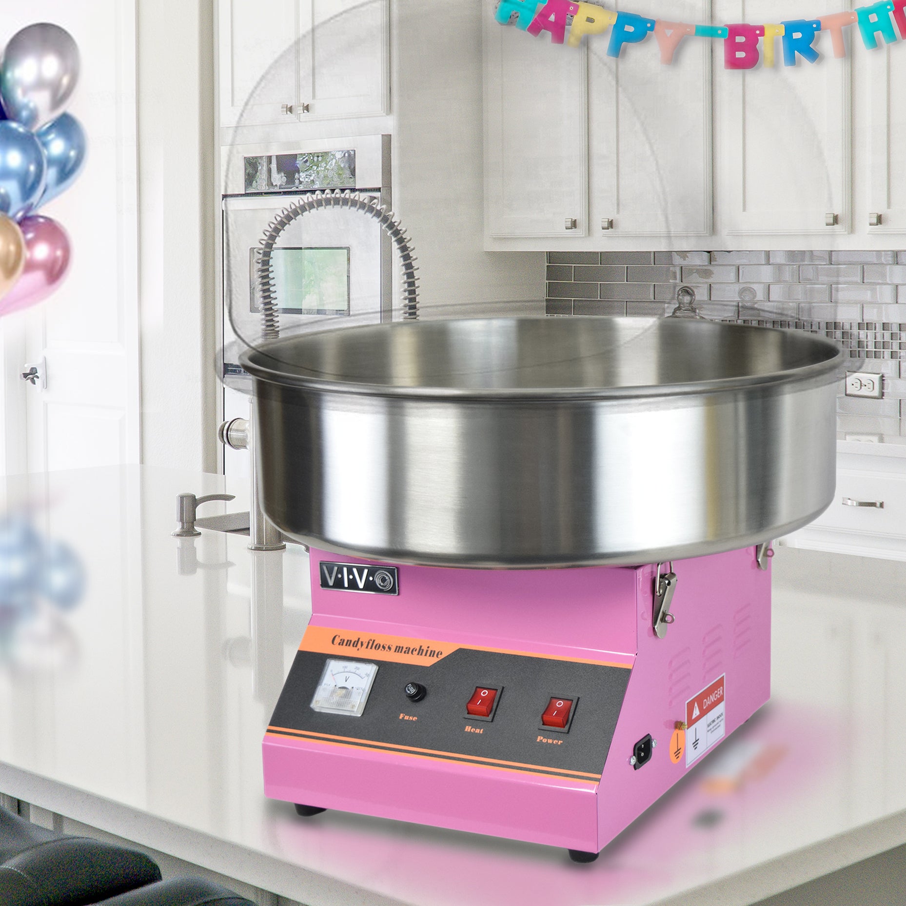 Pink Electric Commercial Cotton Candy Machine with Bubble Shield