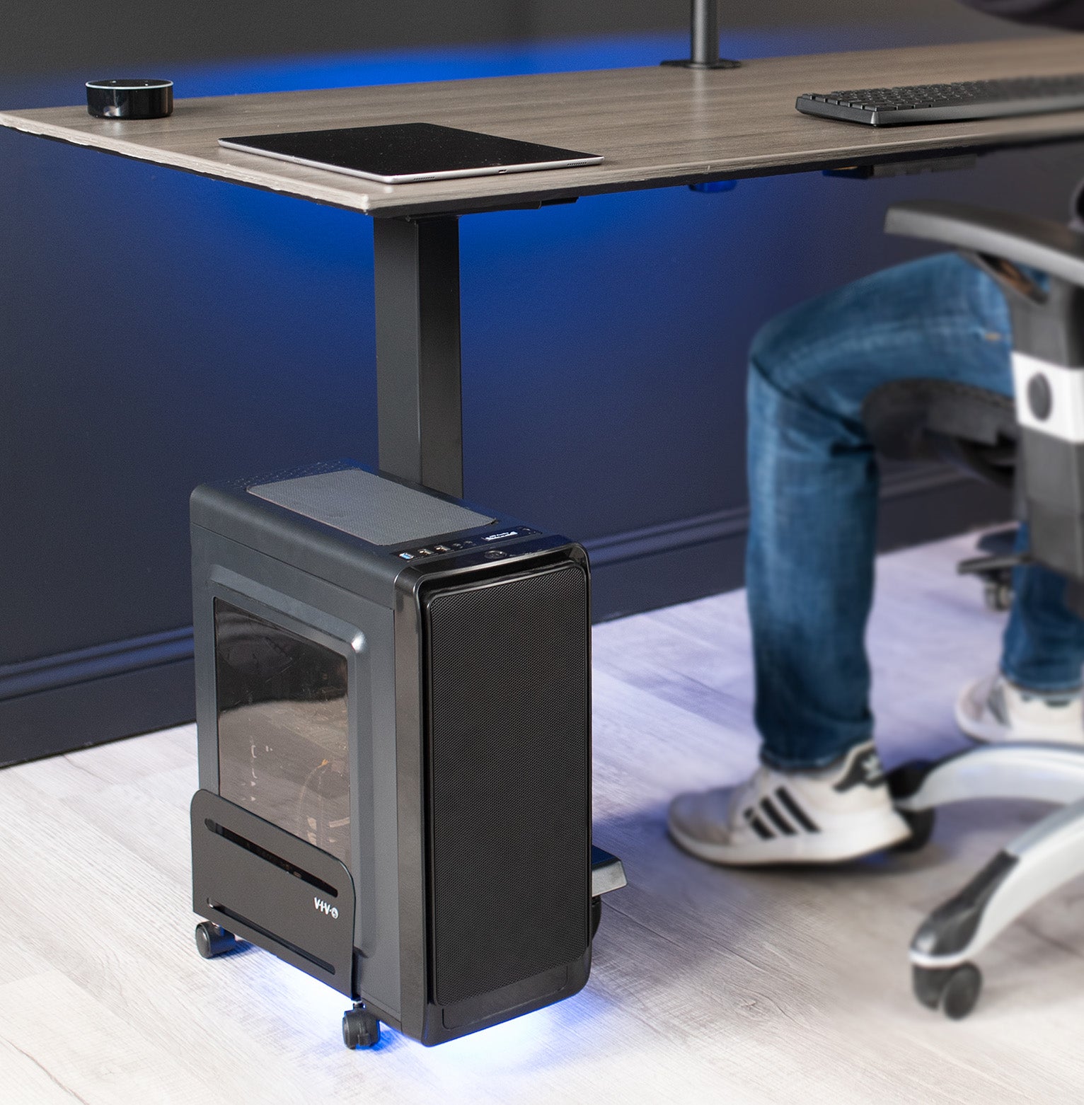 Large Computer Tower Desktop ATX-Case, CPU Steel Rolling Stand, 7.8 to 14 inch Wide Adjustable Mobile Cart Holder with Locking Caster Wheels, Gaming PC Holder