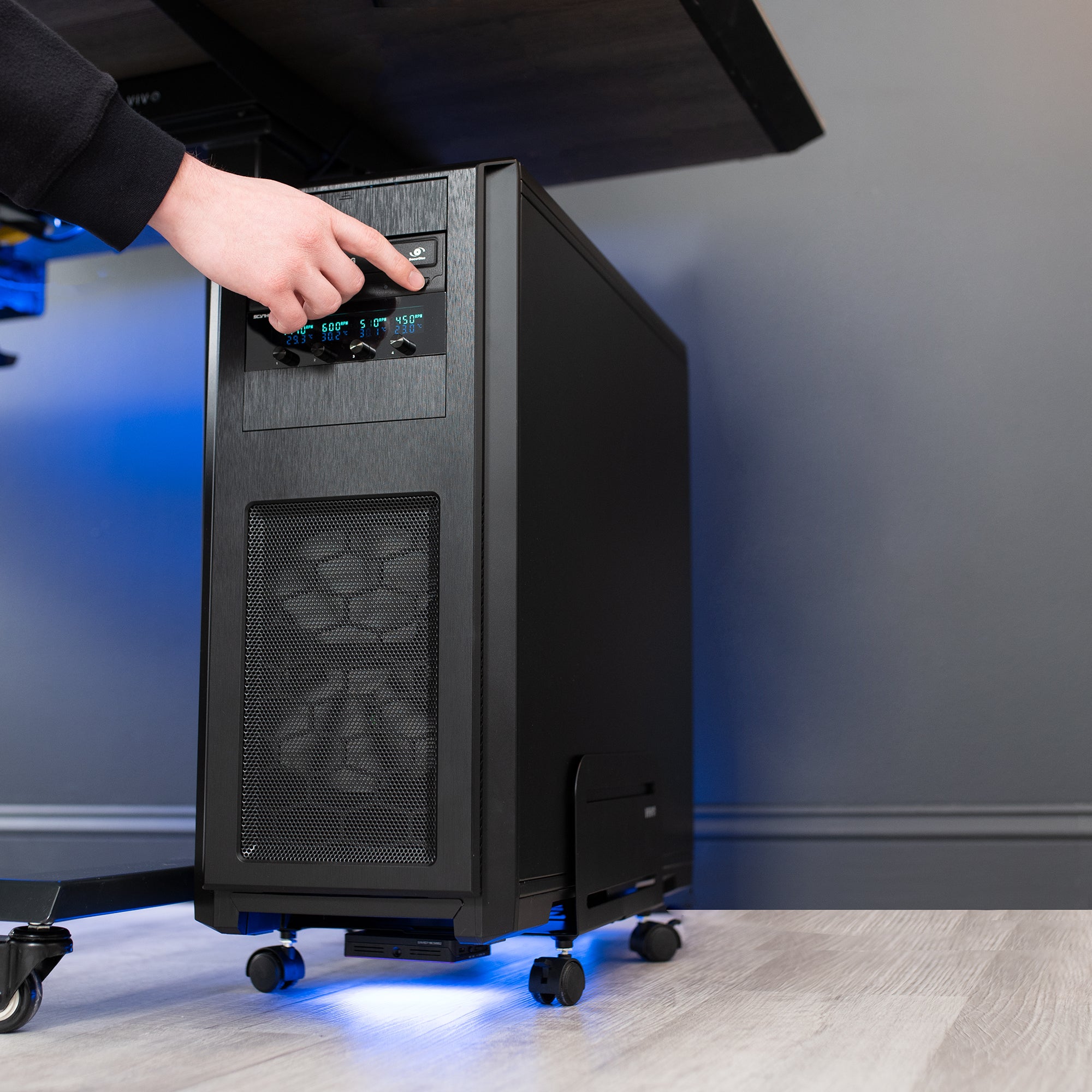 Large Computer Tower Desktop ATX-Case, CPU Steel Rolling Stand, 7.8 to 14 inch Wide Adjustable Mobile Cart Holder with Locking Caster Wheels, Gaming PC Holder