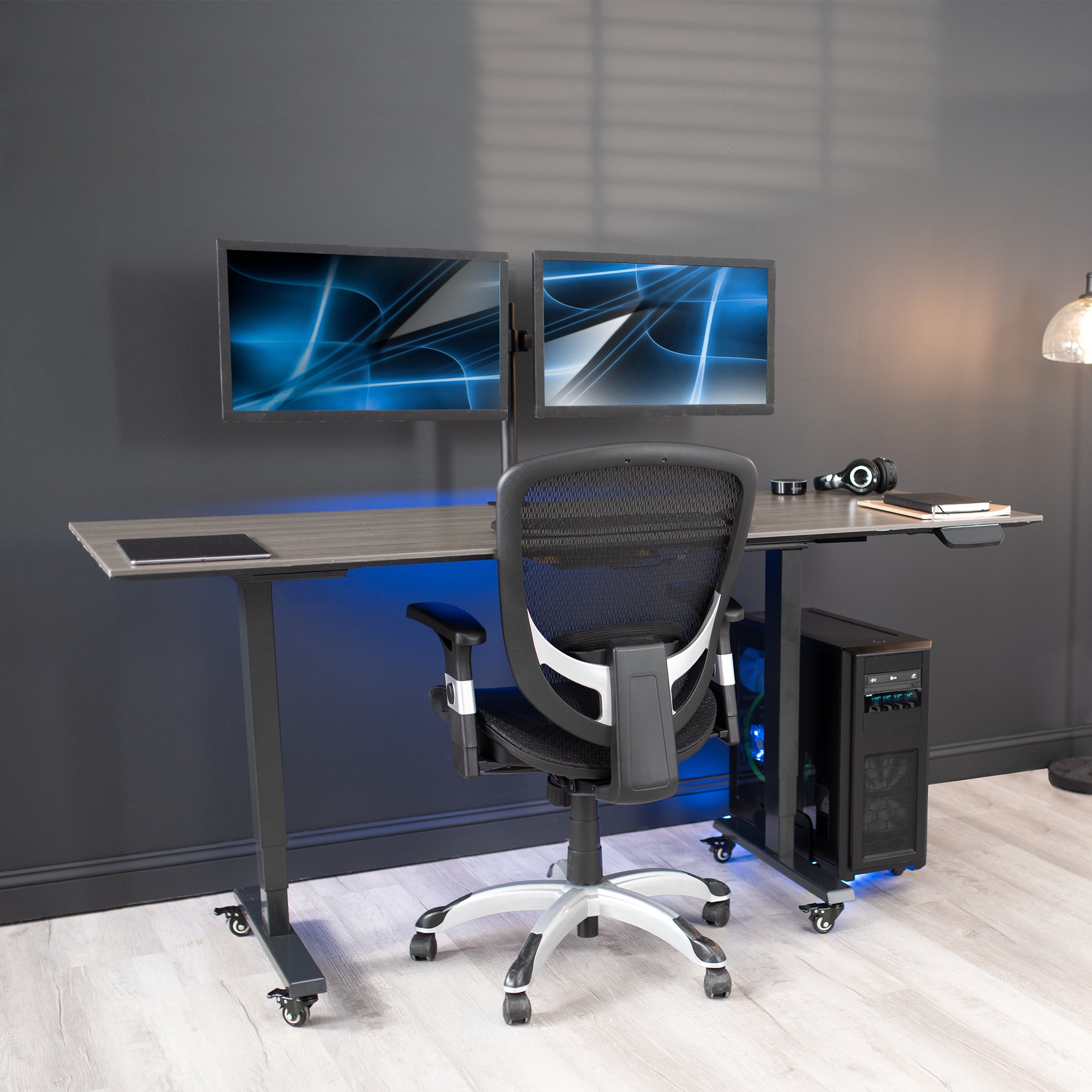Large Computer Tower Desktop ATX-Case, CPU Steel Rolling Stand, 7.8 to 14 inch Wide Adjustable Mobile Cart Holder with Locking Caster Wheels, Gaming PC Holder