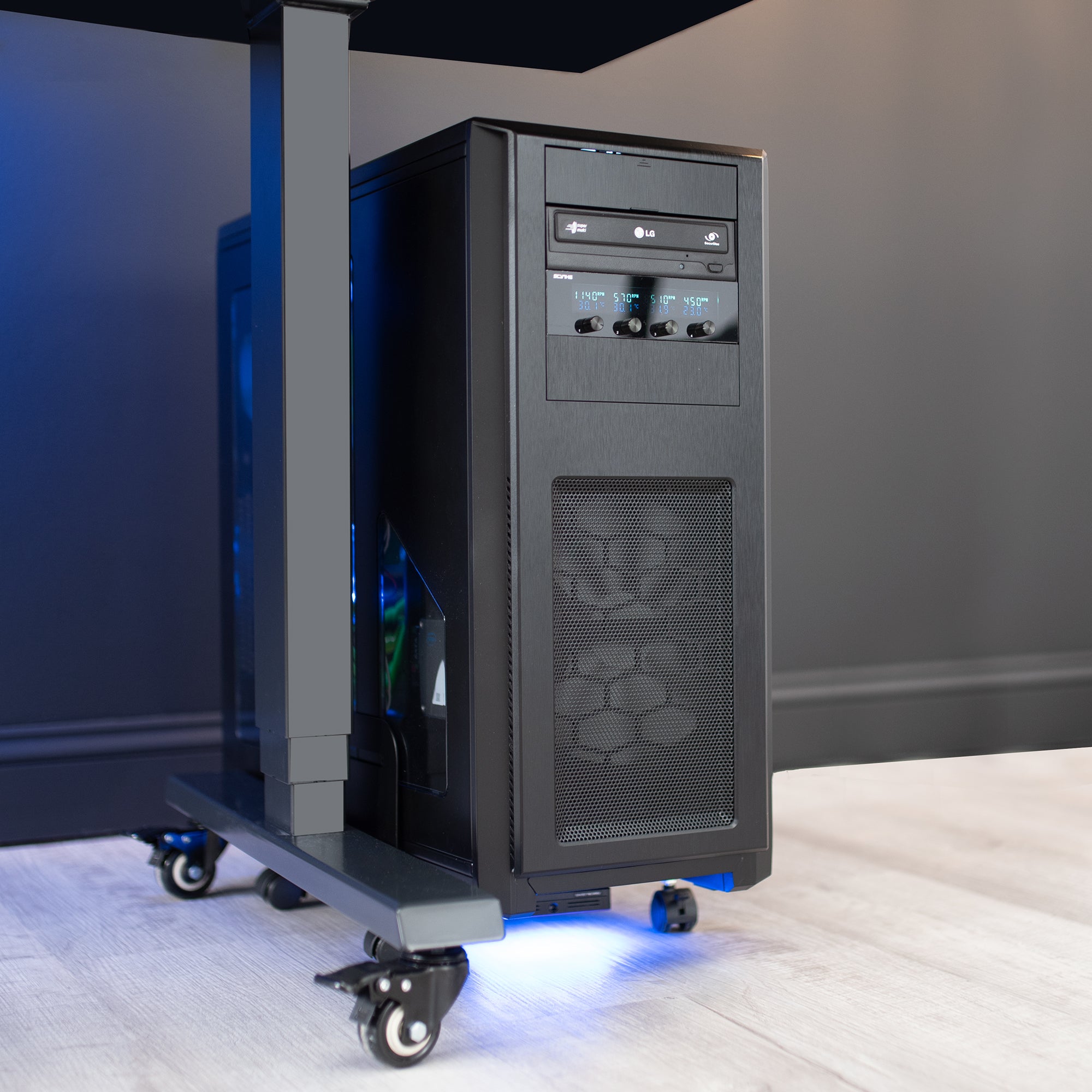 Large Computer Tower Desktop ATX-Case, CPU Steel Rolling Stand, 7.8 to 14 inch Wide Adjustable Mobile Cart Holder with Locking Caster Wheels, Gaming PC Holder