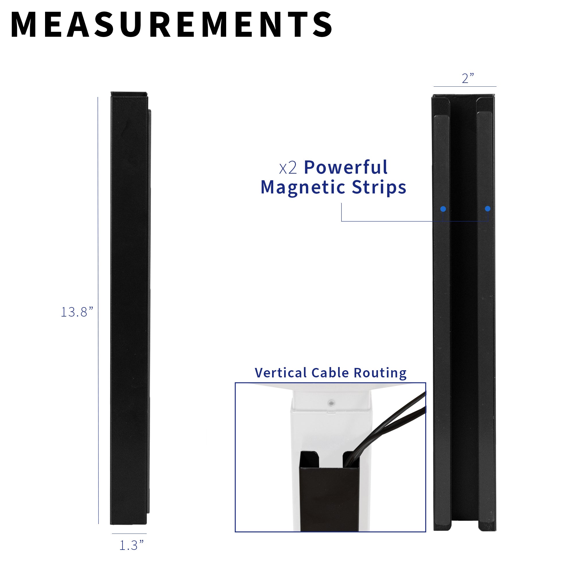 Measurements of vertical cable routing management strips.