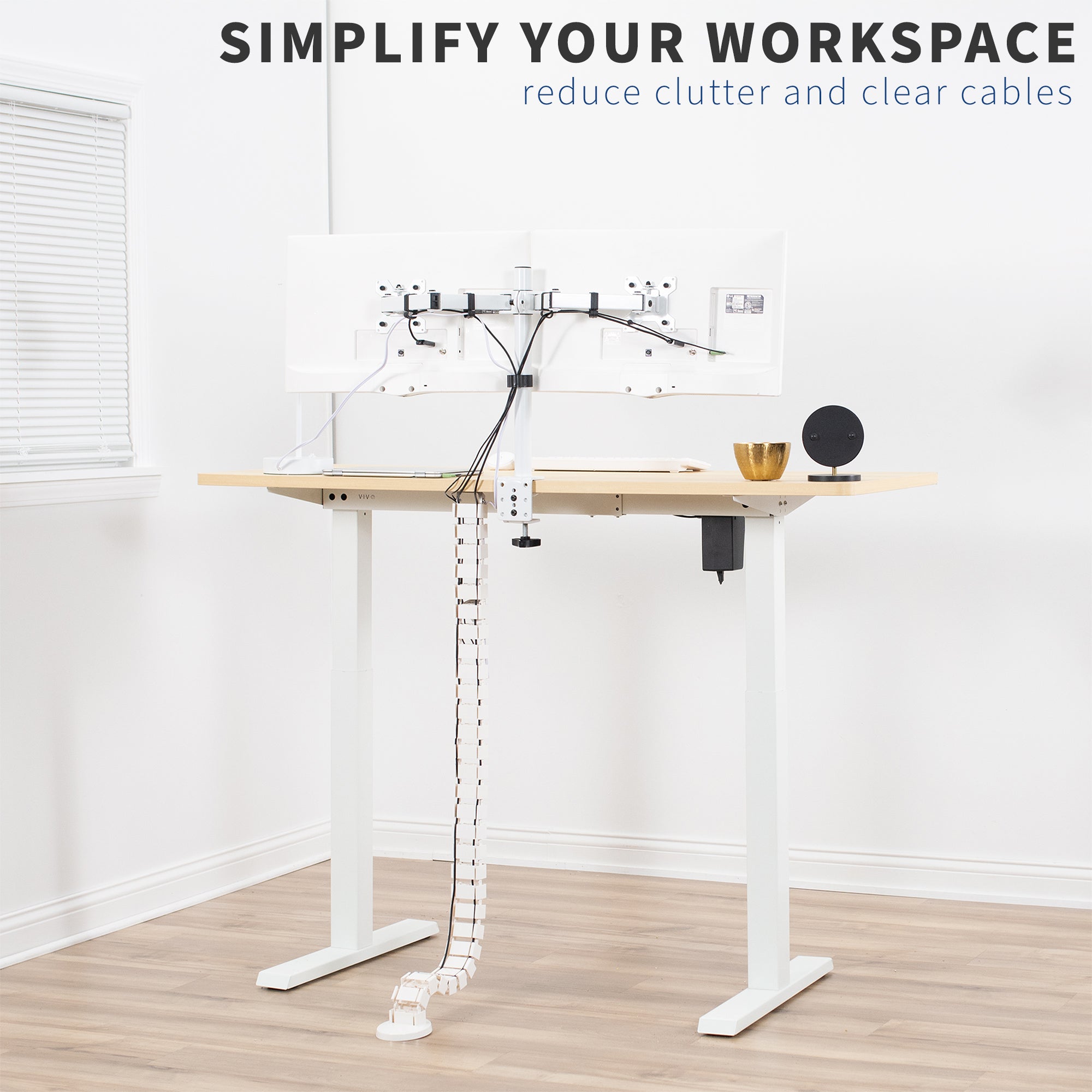 Tidy up your workspace with a cable management strip from VIVO.