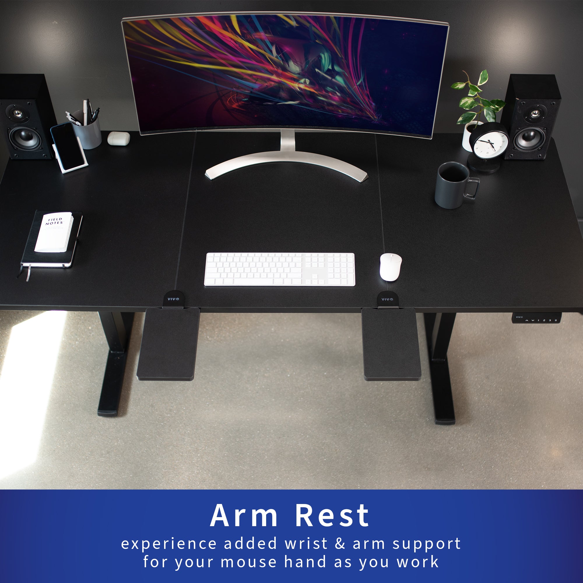 Clamp-on 6 x 9 inch (11 Including Clamps) Desk Extender, Wrist Support, Armrest Tray, Table Mount for Sit Stand Desks