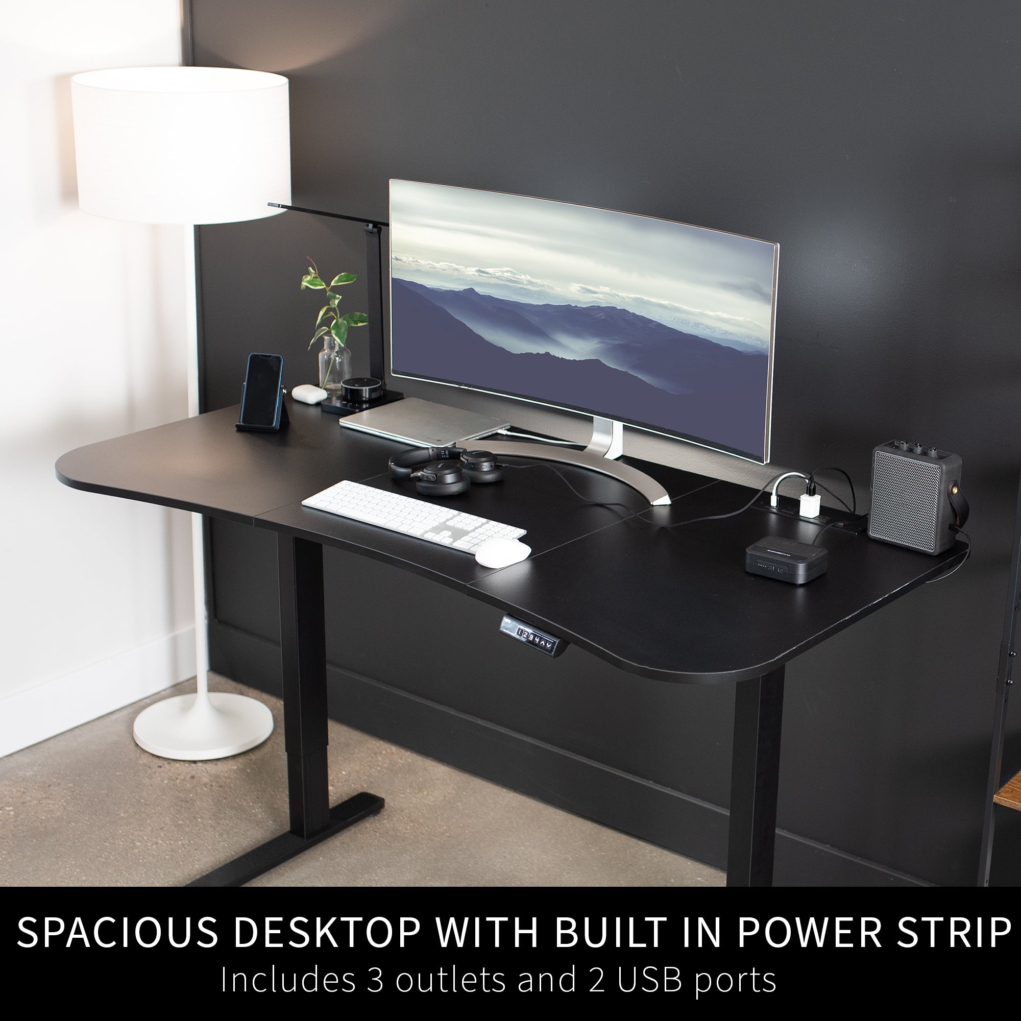 63 x 32 inch Universal Table Top with Built-In Power Strip for Standard and Sit Stand Height Adjustable Home and Office Desk Frames