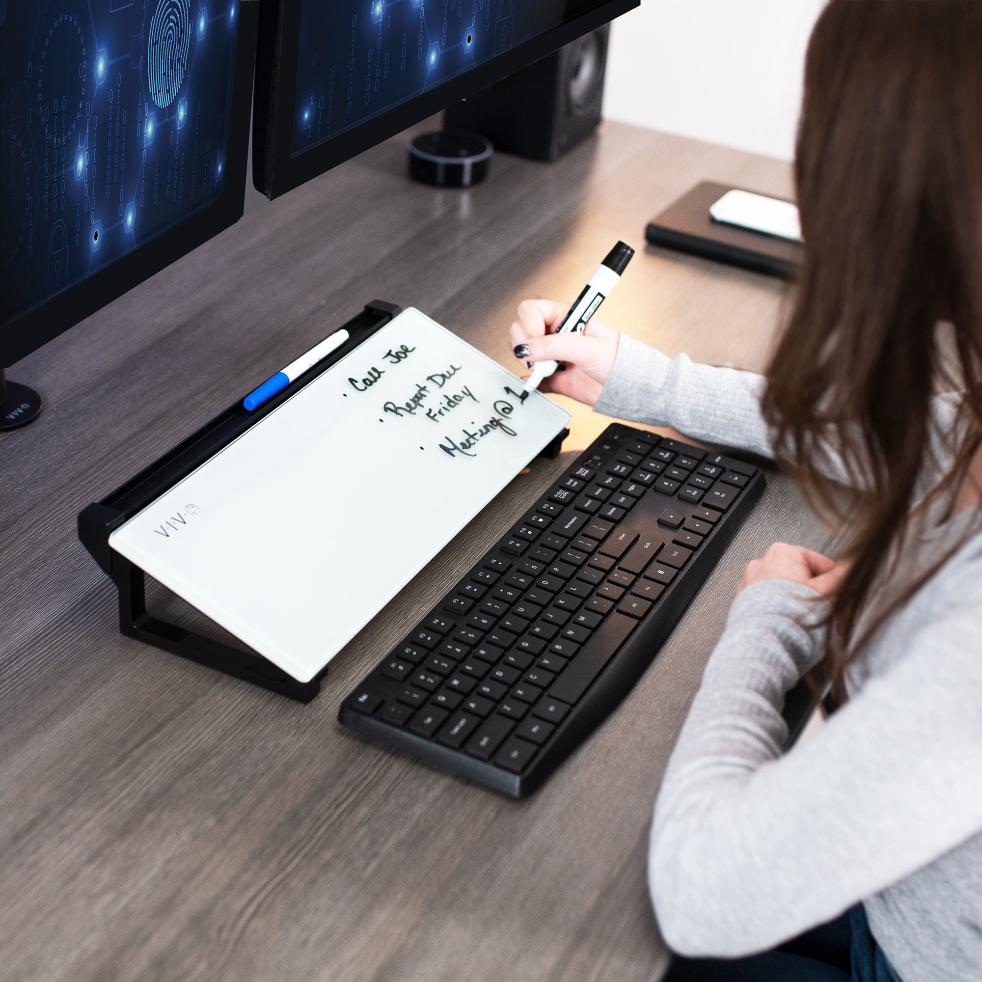 Glass 16in x 7in Desktop Whiteboard with Steel Frame