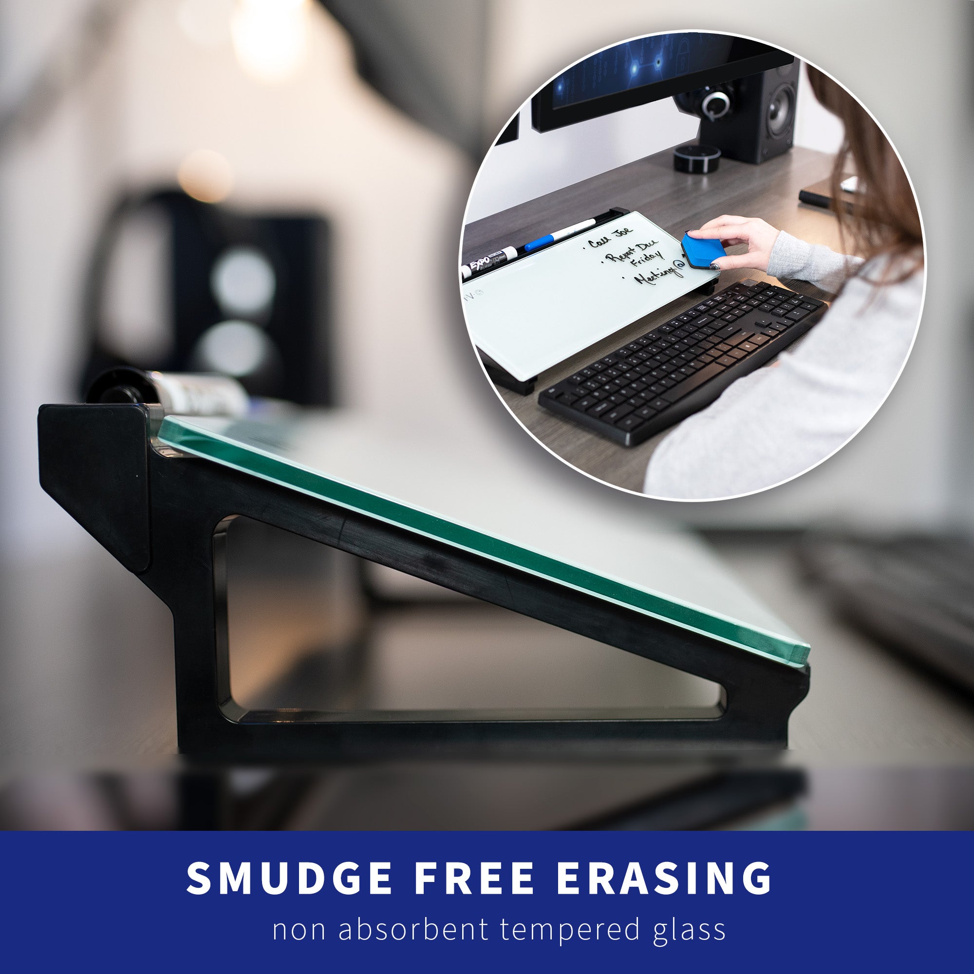 Glass 16in x 7in Desktop Whiteboard with Steel Frame