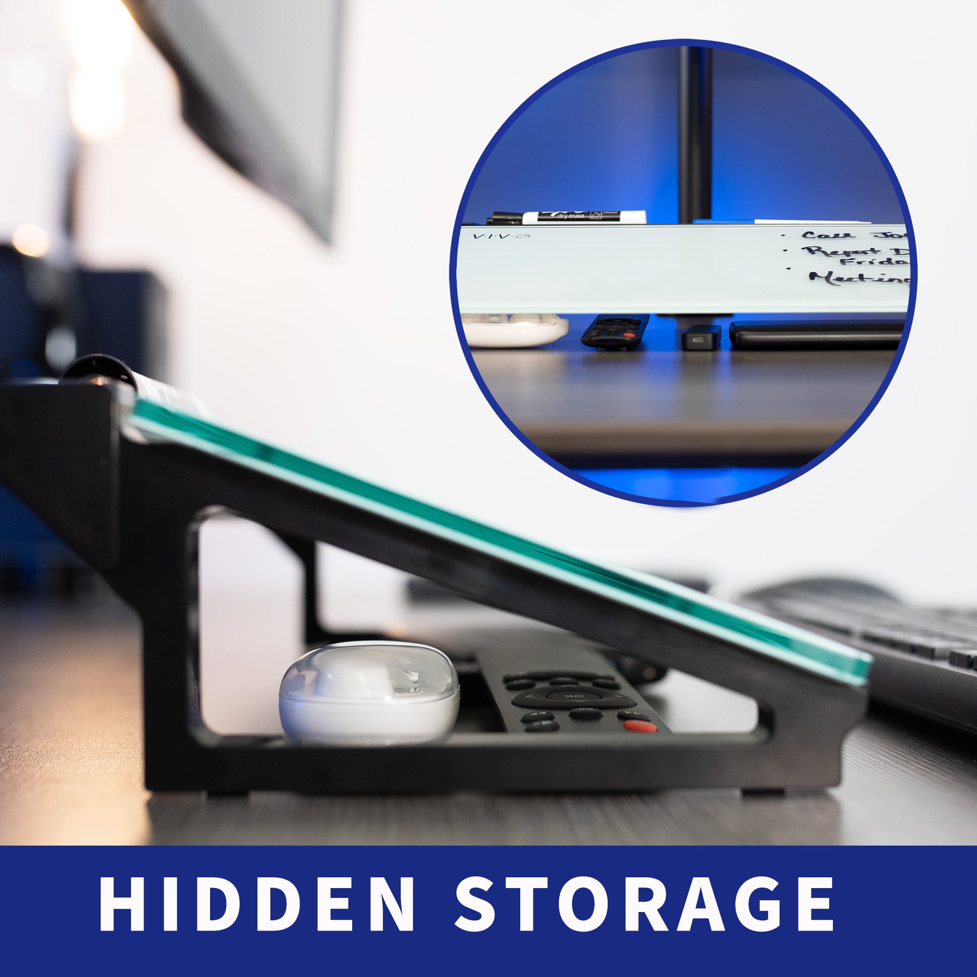 Glass 16in x 7in Desktop Whiteboard with Steel Frame