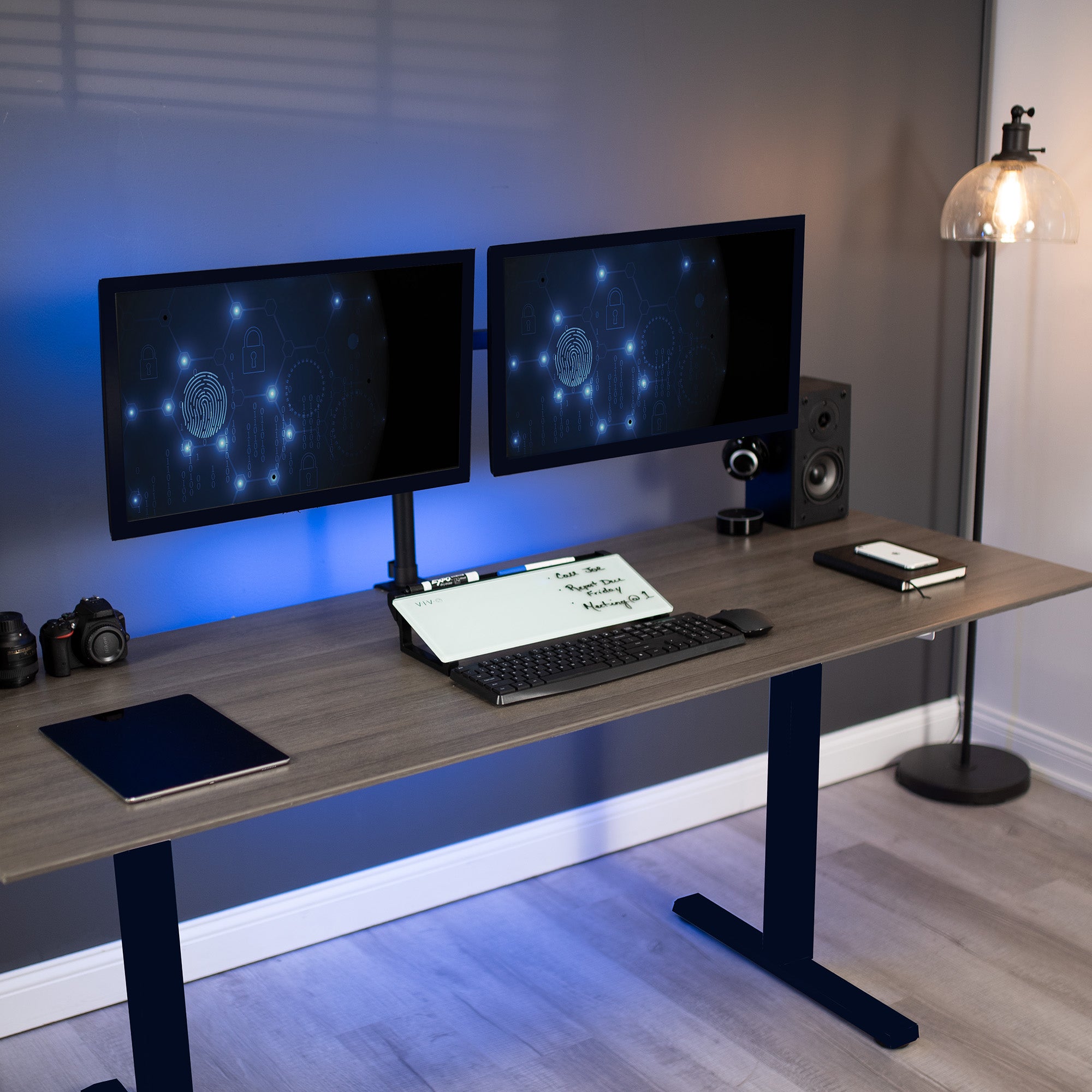 Glass 16in x 7in Desktop Whiteboard with Steel Frame