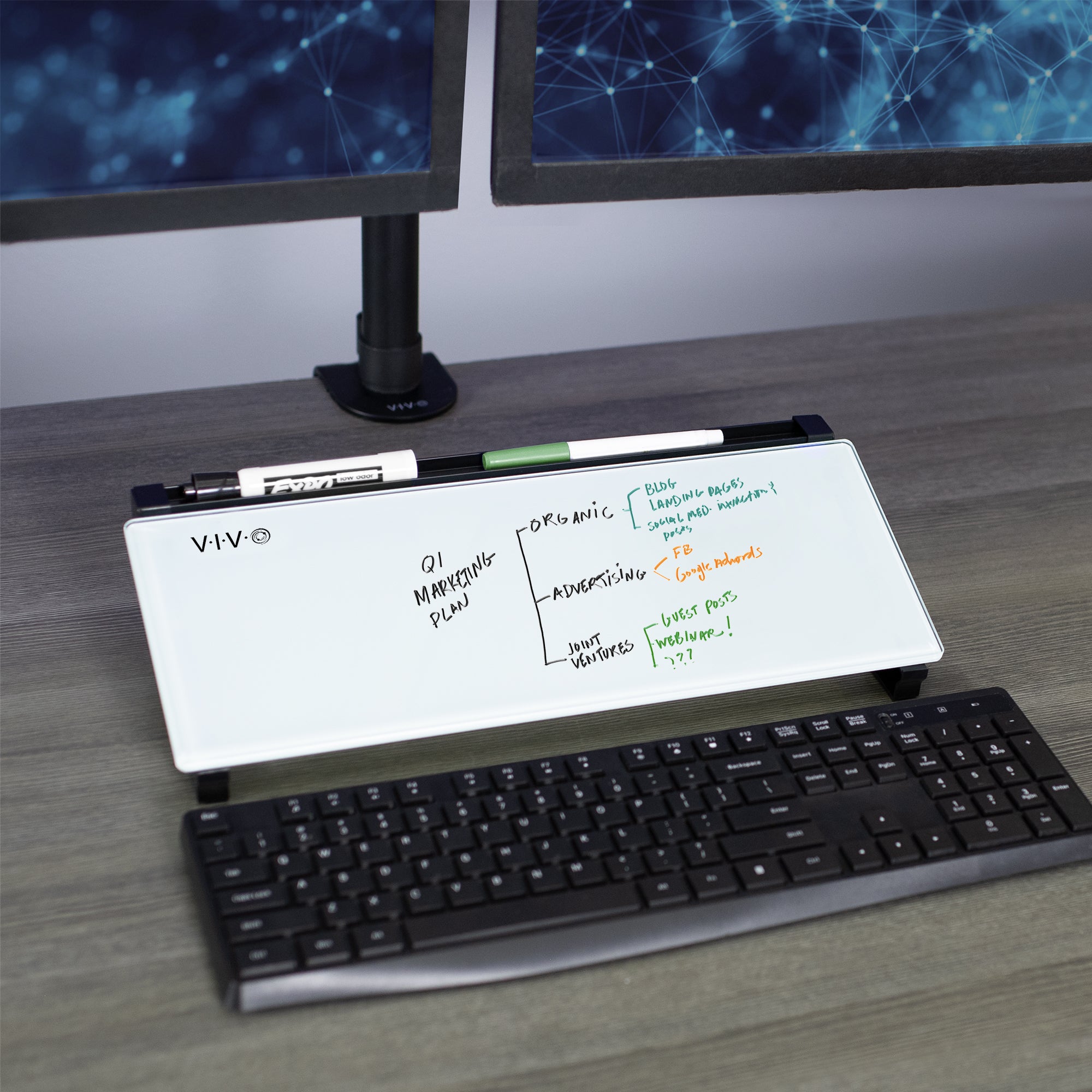 Glass 16in x 7in Desktop Whiteboard with Steel Frame