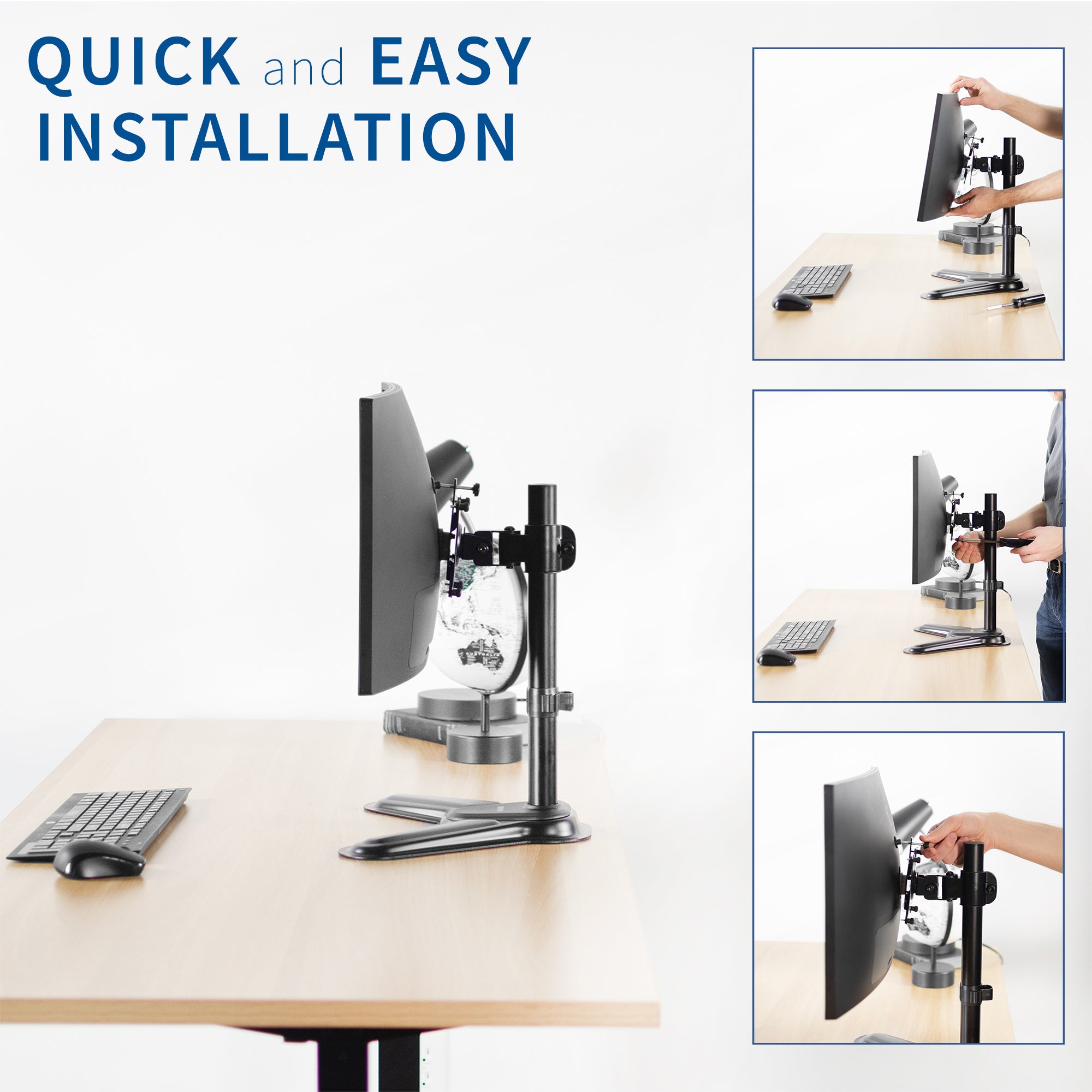 Quick and easy installation of Viotek and MSI monitor adapter connected to a mount still allowing for articulation and adjustments.