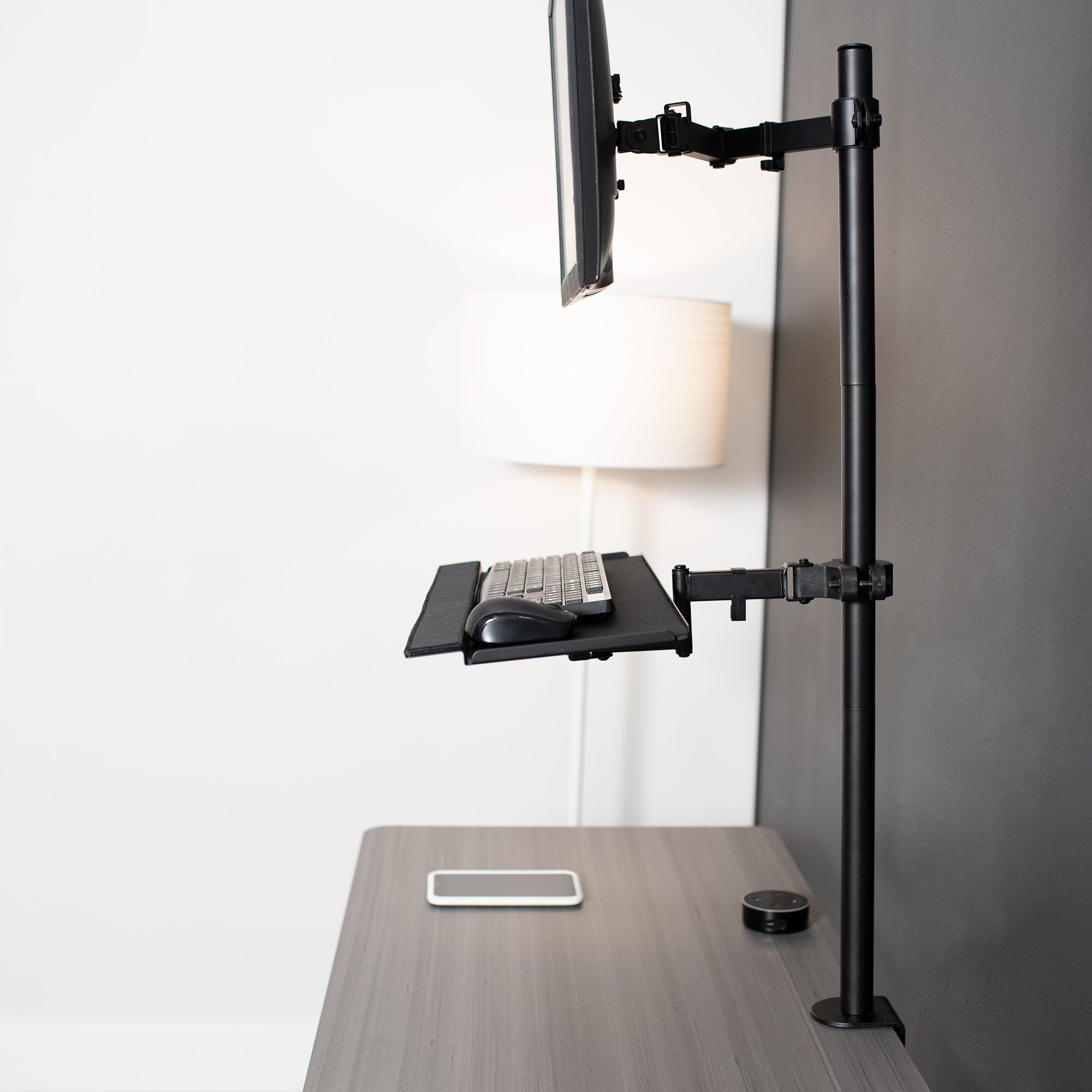 Universal mount is ideal for adding a keyboard tray to an existing monitor stand or any pole within the diameter range.