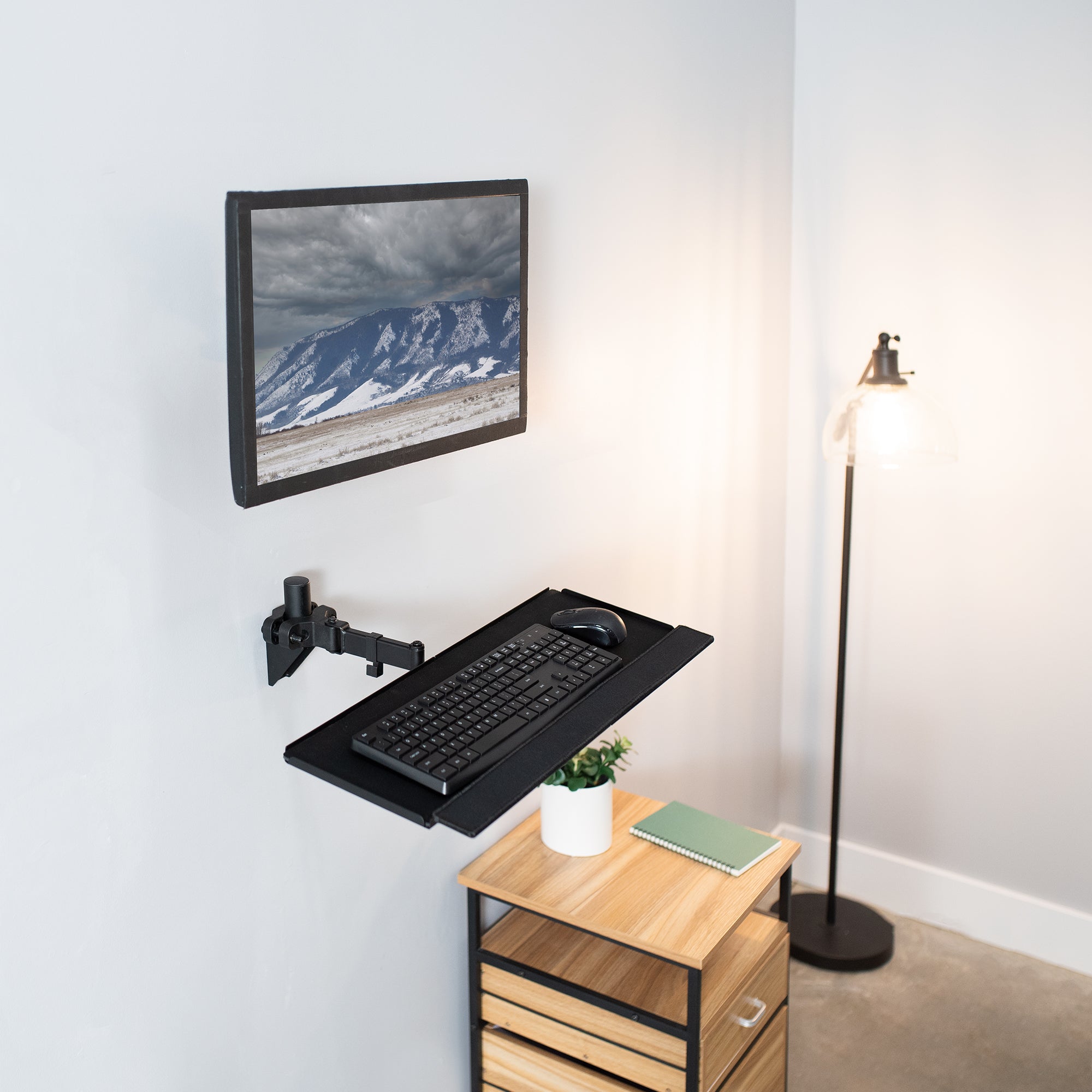 Universal mount is ideal for adding a keyboard tray to an existing monitor stand or any pole within the diameter range.