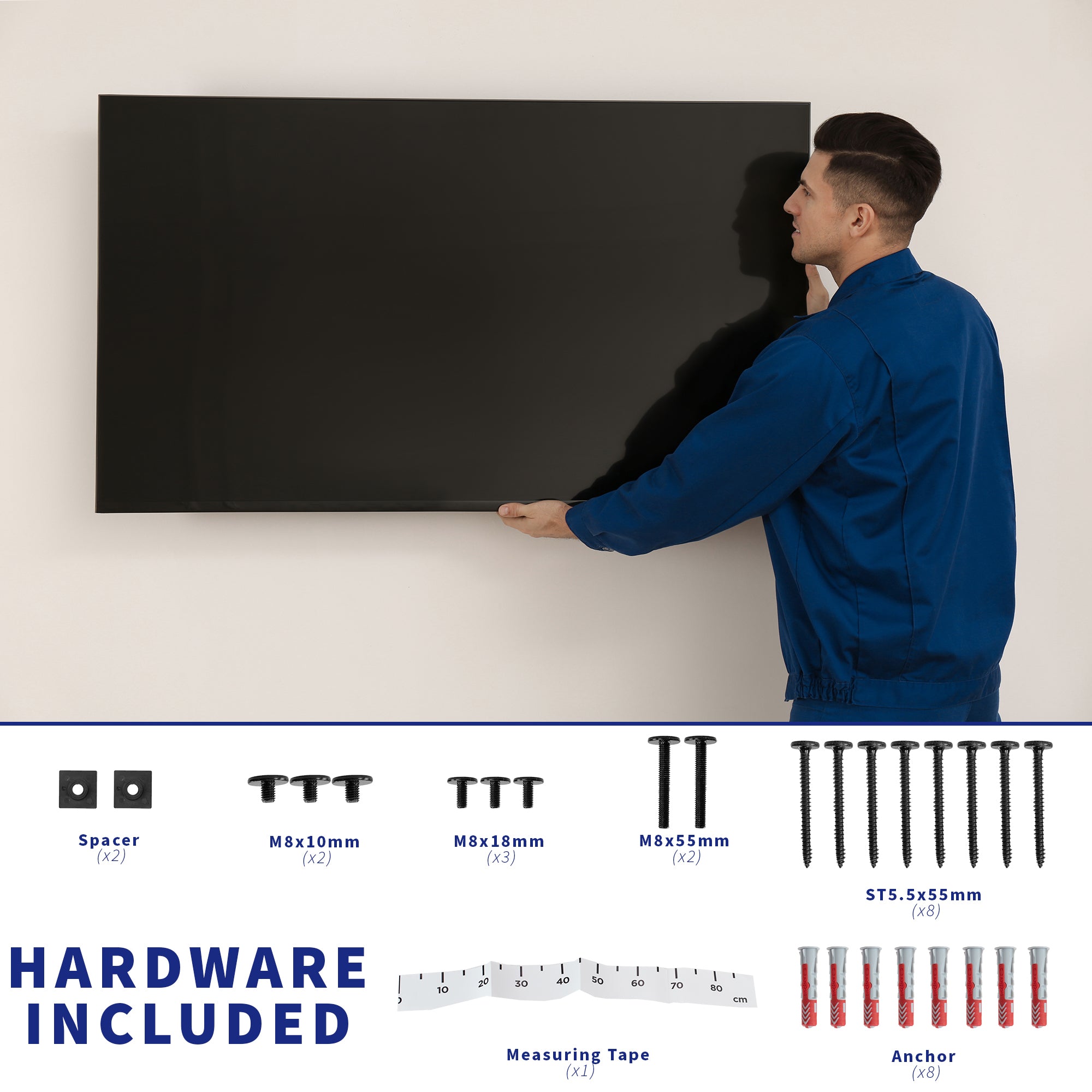 All necessary hardware is included to get your TV mounted in no time.