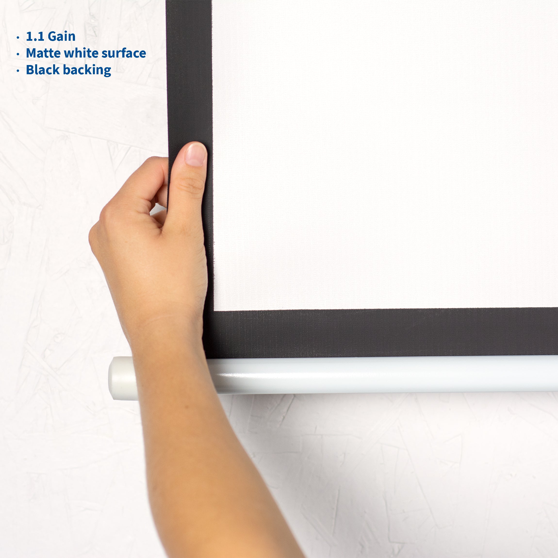 The projector screen has a 1.1’ wide margin along the border.