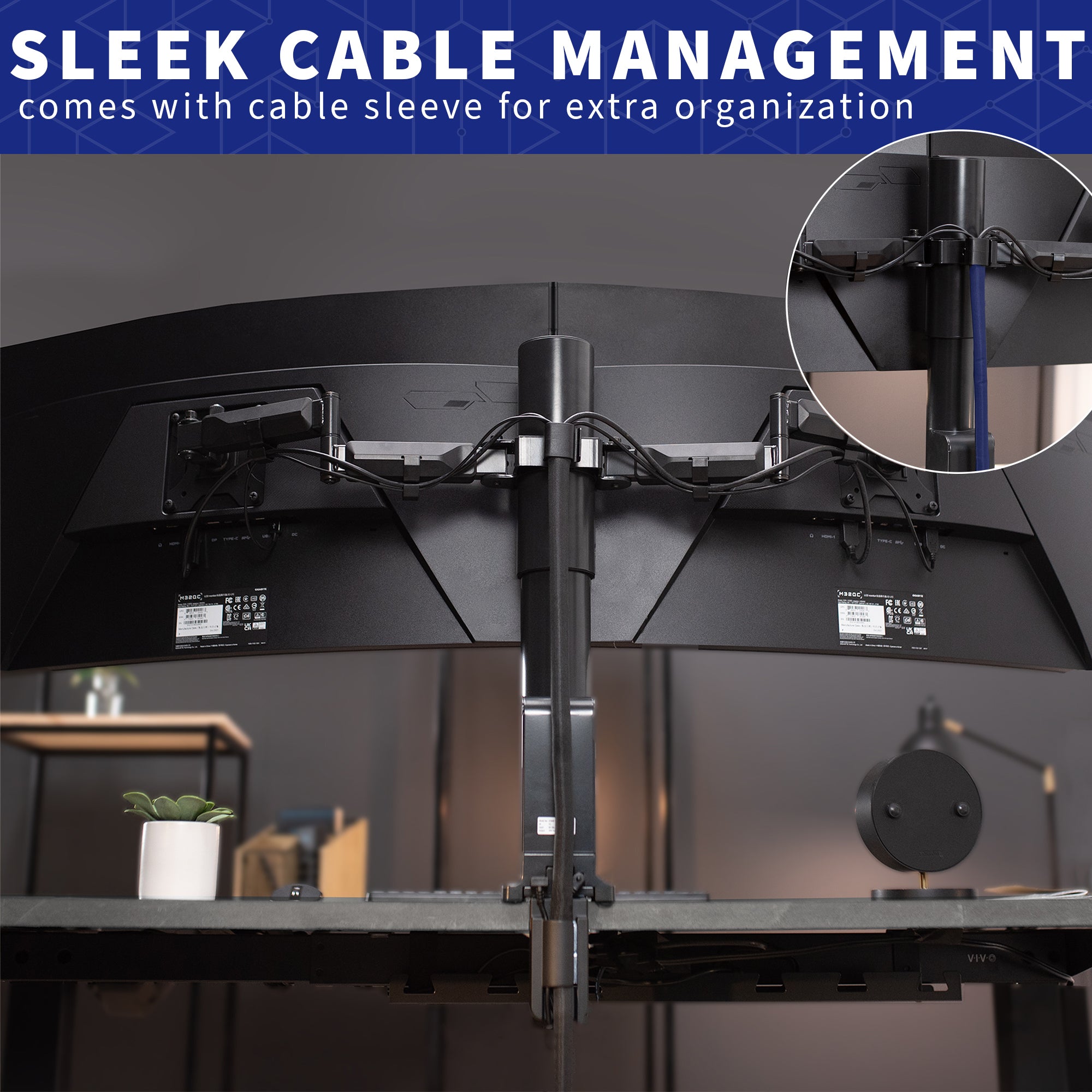 Sleek cable management to maintain an organized workspace.