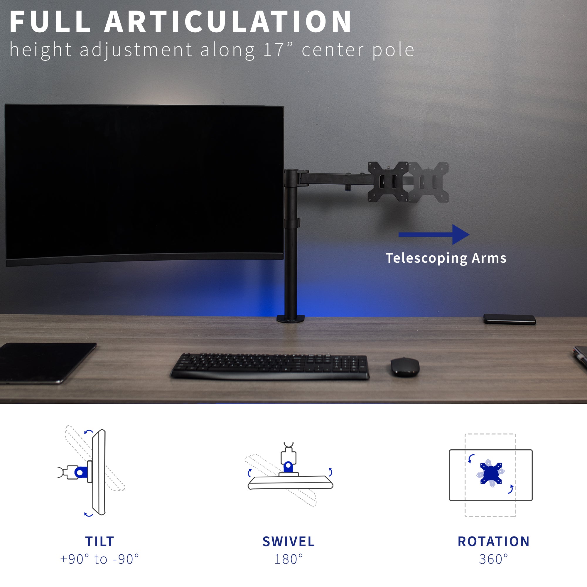 Flexible positioning of screens to achieve the perfect viewing angles.