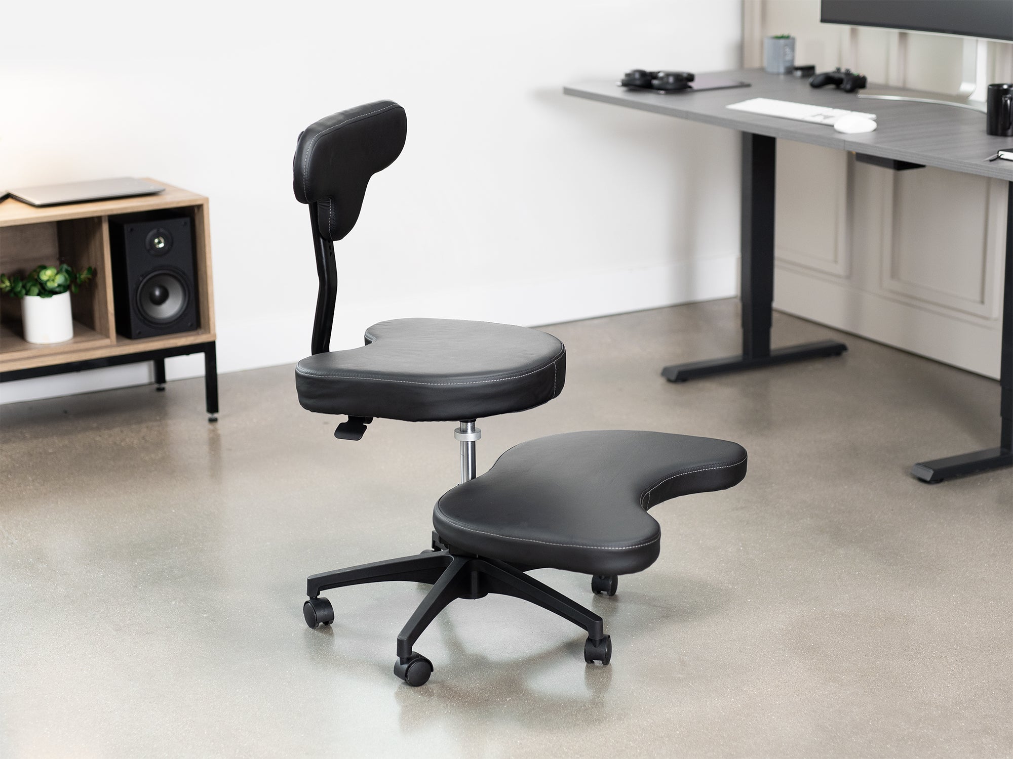 cross legged chair with wheels in home office 