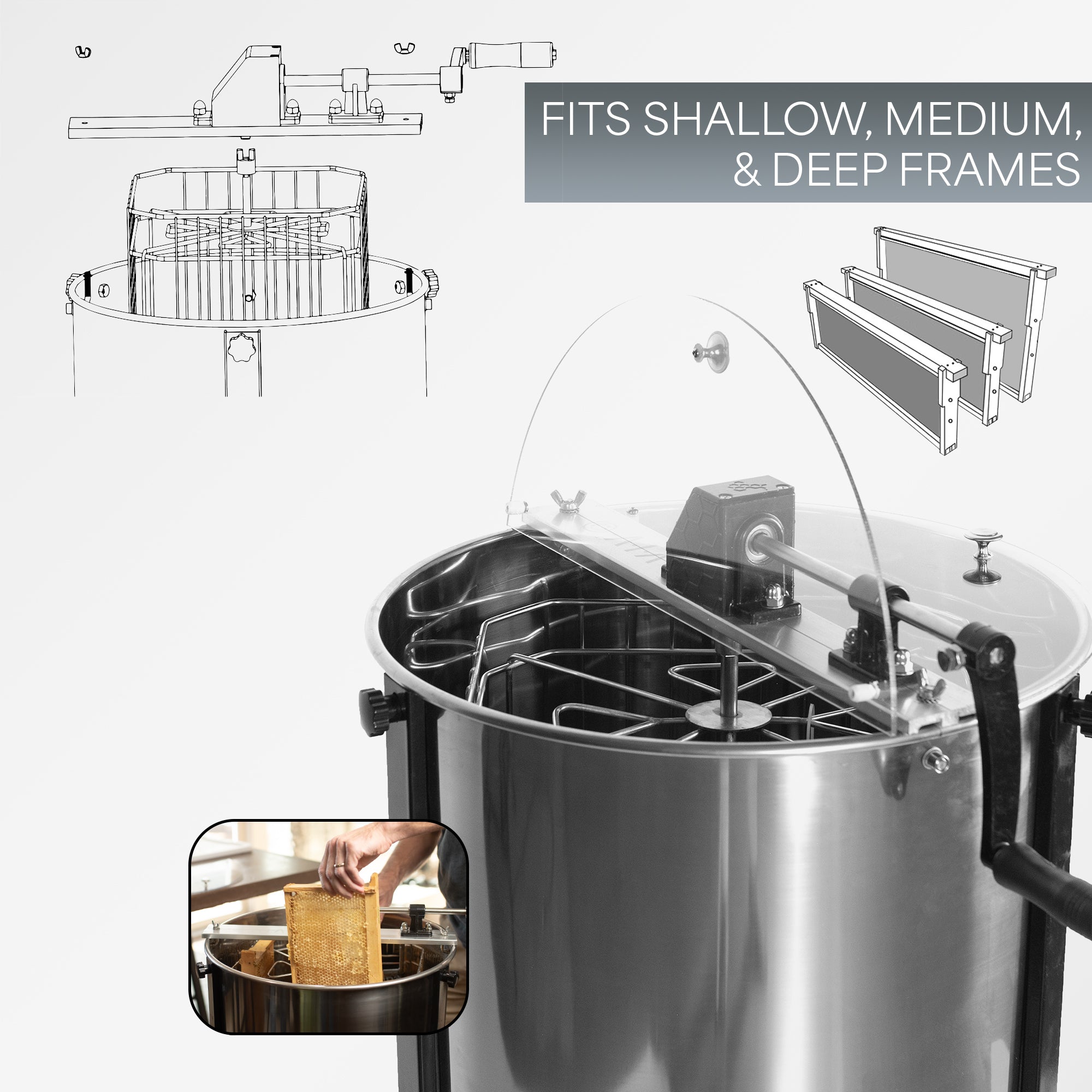 4 to 8 Frame Stainless Steel Honey Extractor