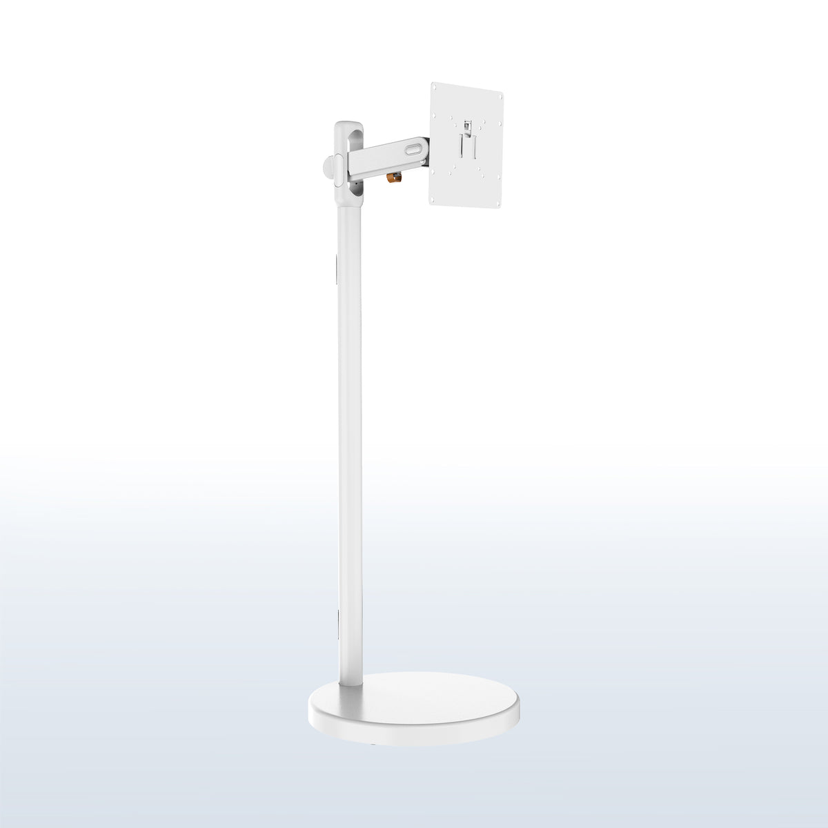 White mobile TV and monitor cart with adjustable mechanical arm for 17-inch to 43-inch screens