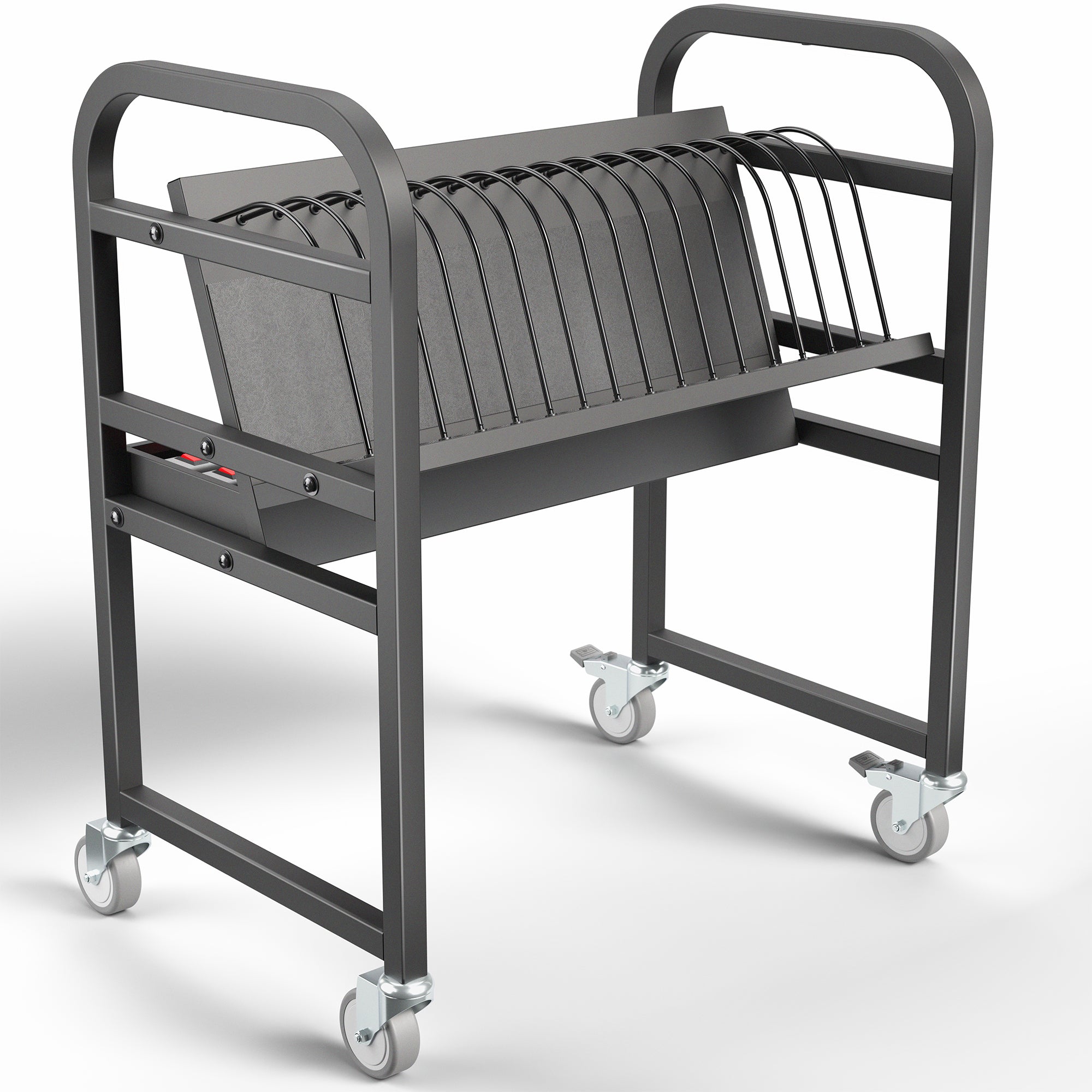 16-Device Open Charging Cart with wheels on a white background
