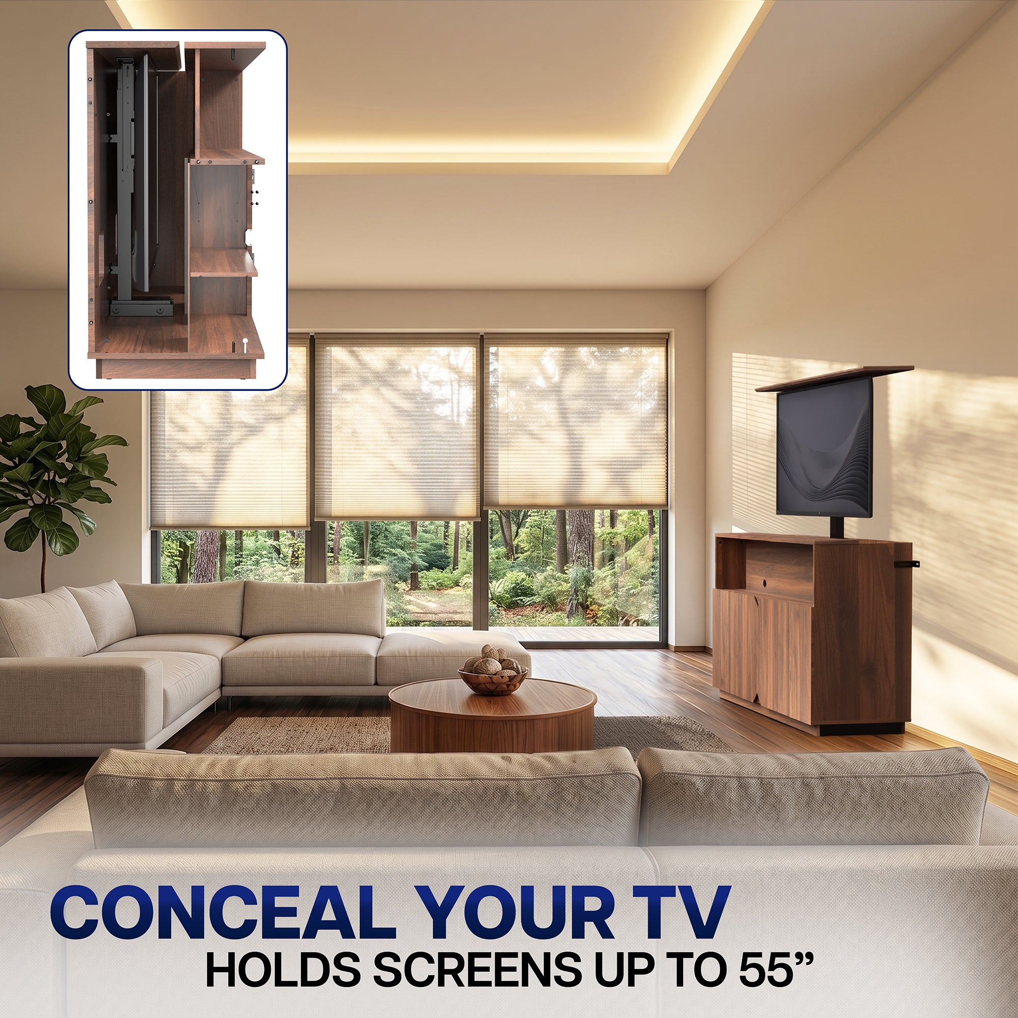 TV Lift Cabinet w/ Storage - 32” to 55” Screens