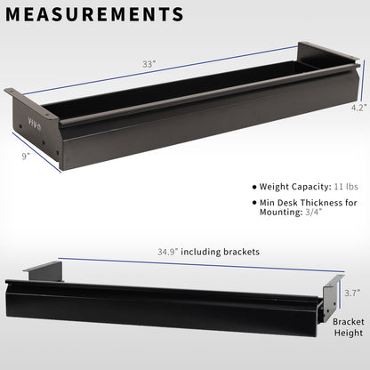 Extra Long Under Desk Drawer provides a storage option for both standing and fixed height desks, creating a clean, non-cluttered workspace.