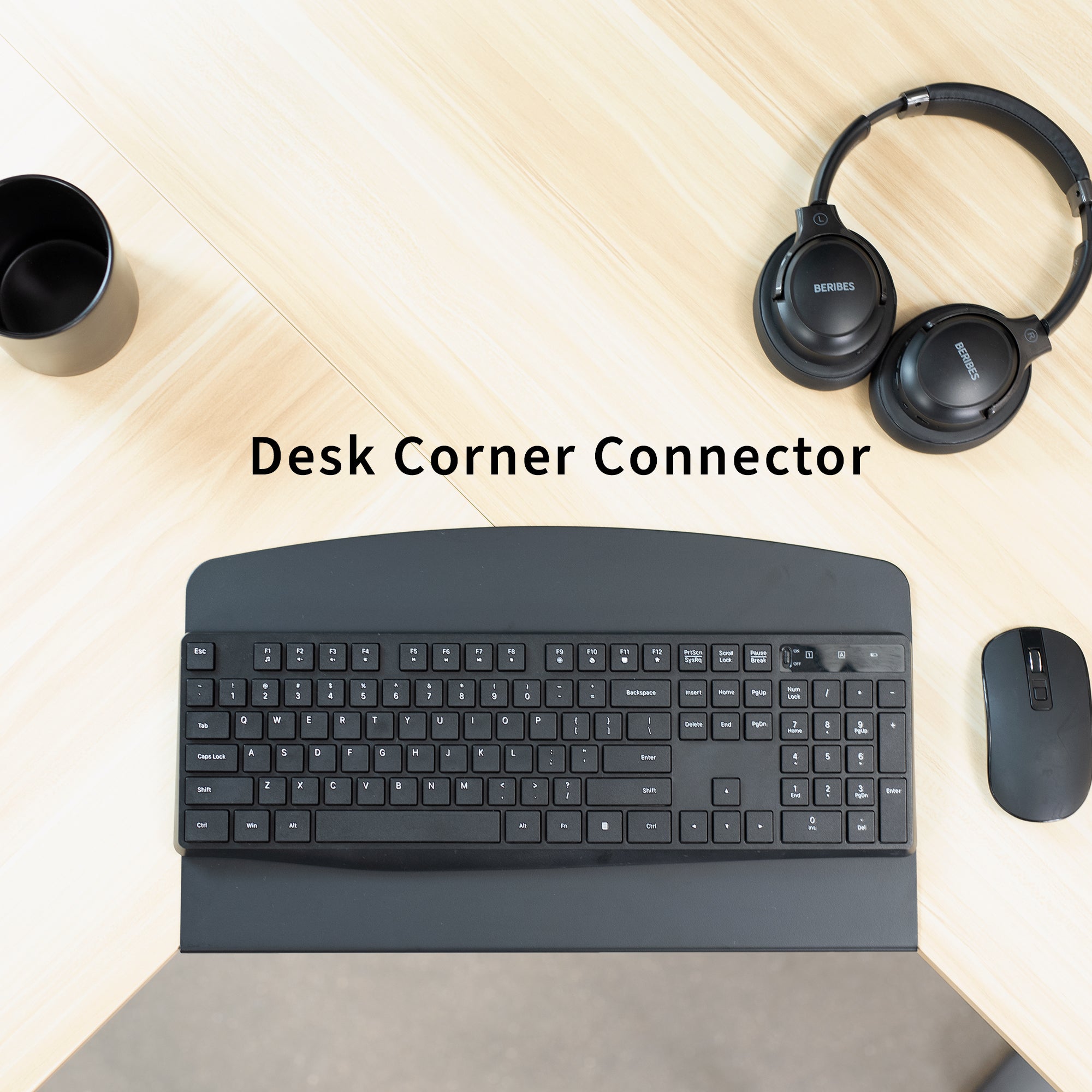 Sleek low-profile design of corner desk connector.