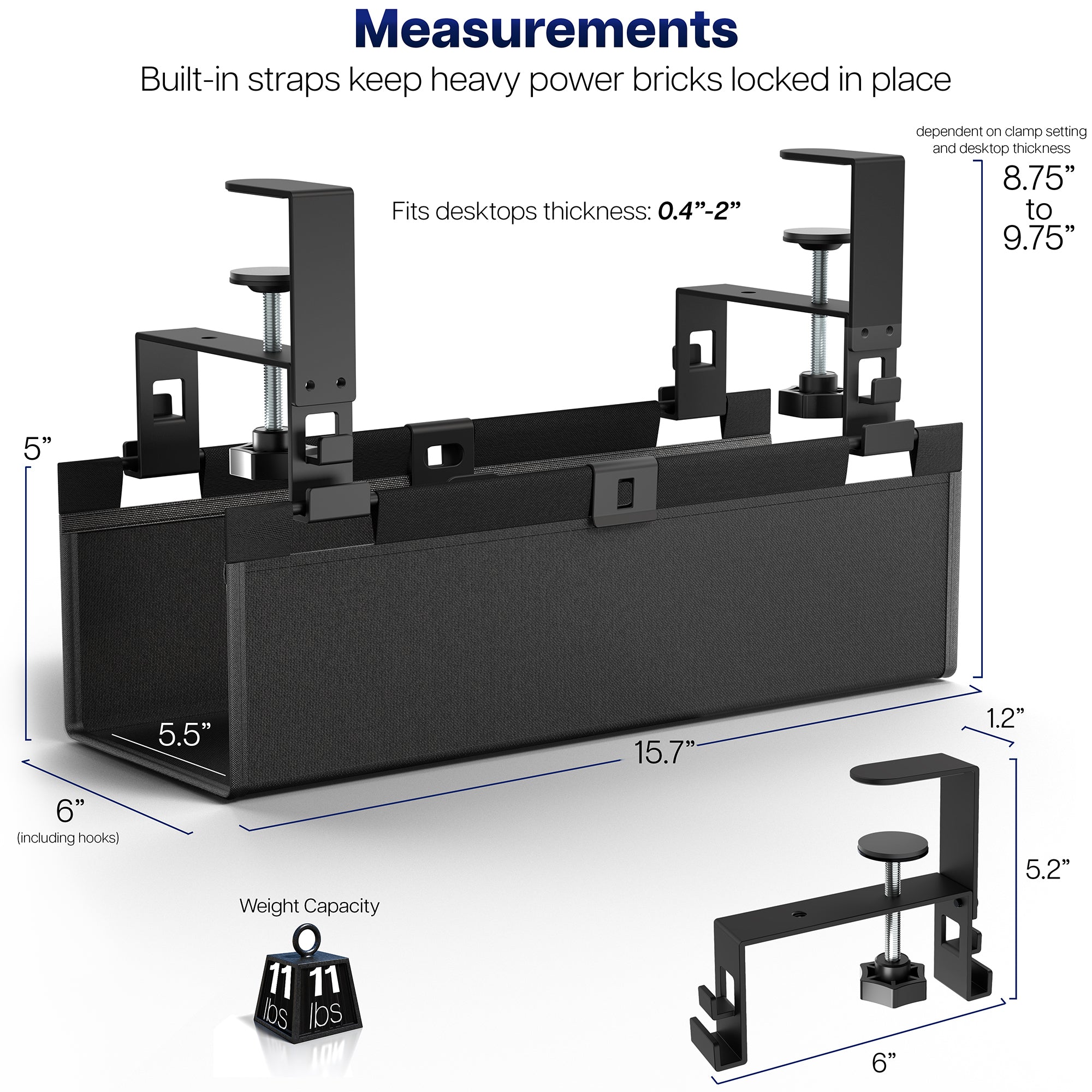 Measurements of cable management tray