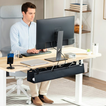 31" Under Desk Fabric Cable Management Tray with desk.