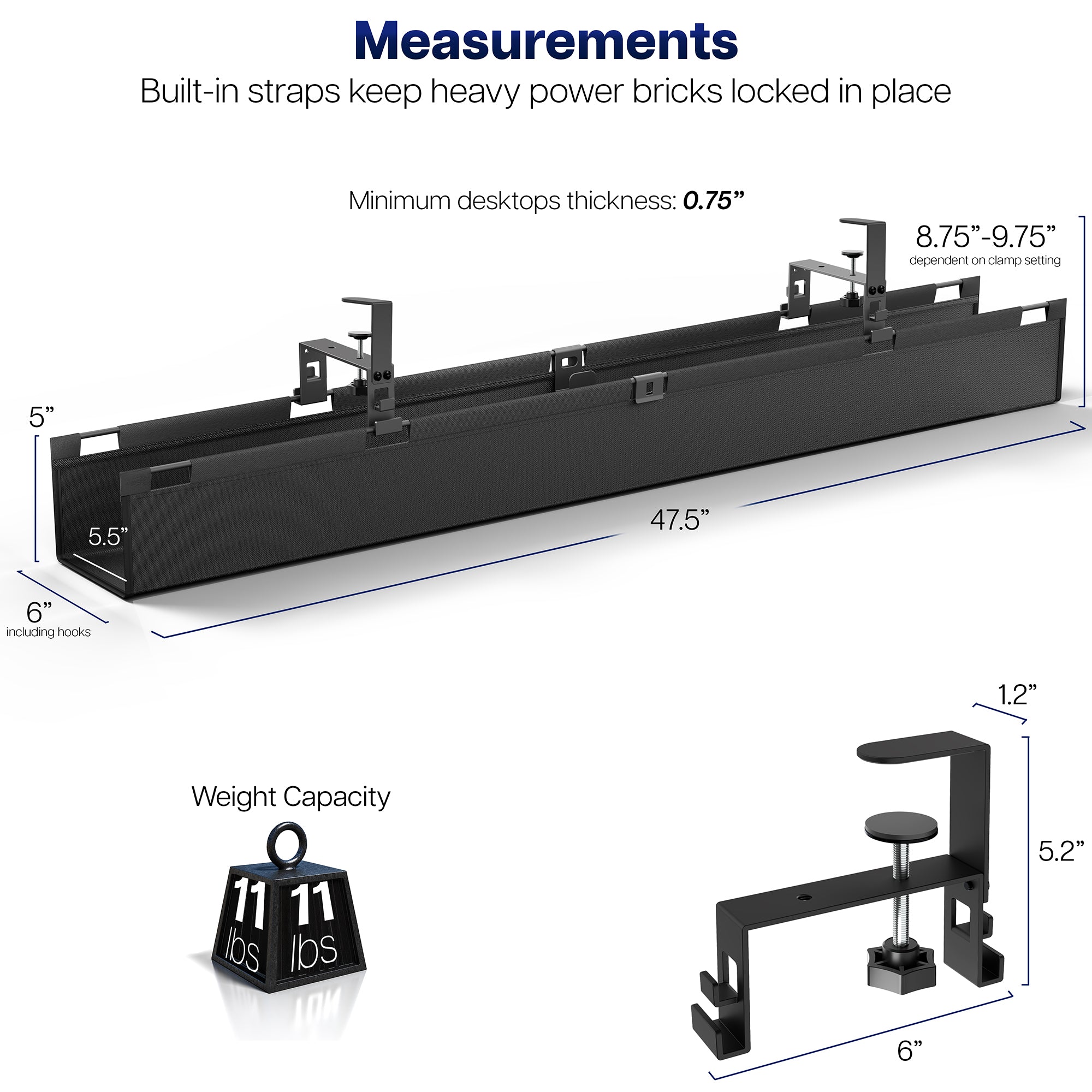 47" Clamp-on cable management tray