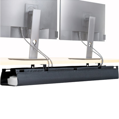 47" Under Desk Fabric Cable Management Tray with desk.