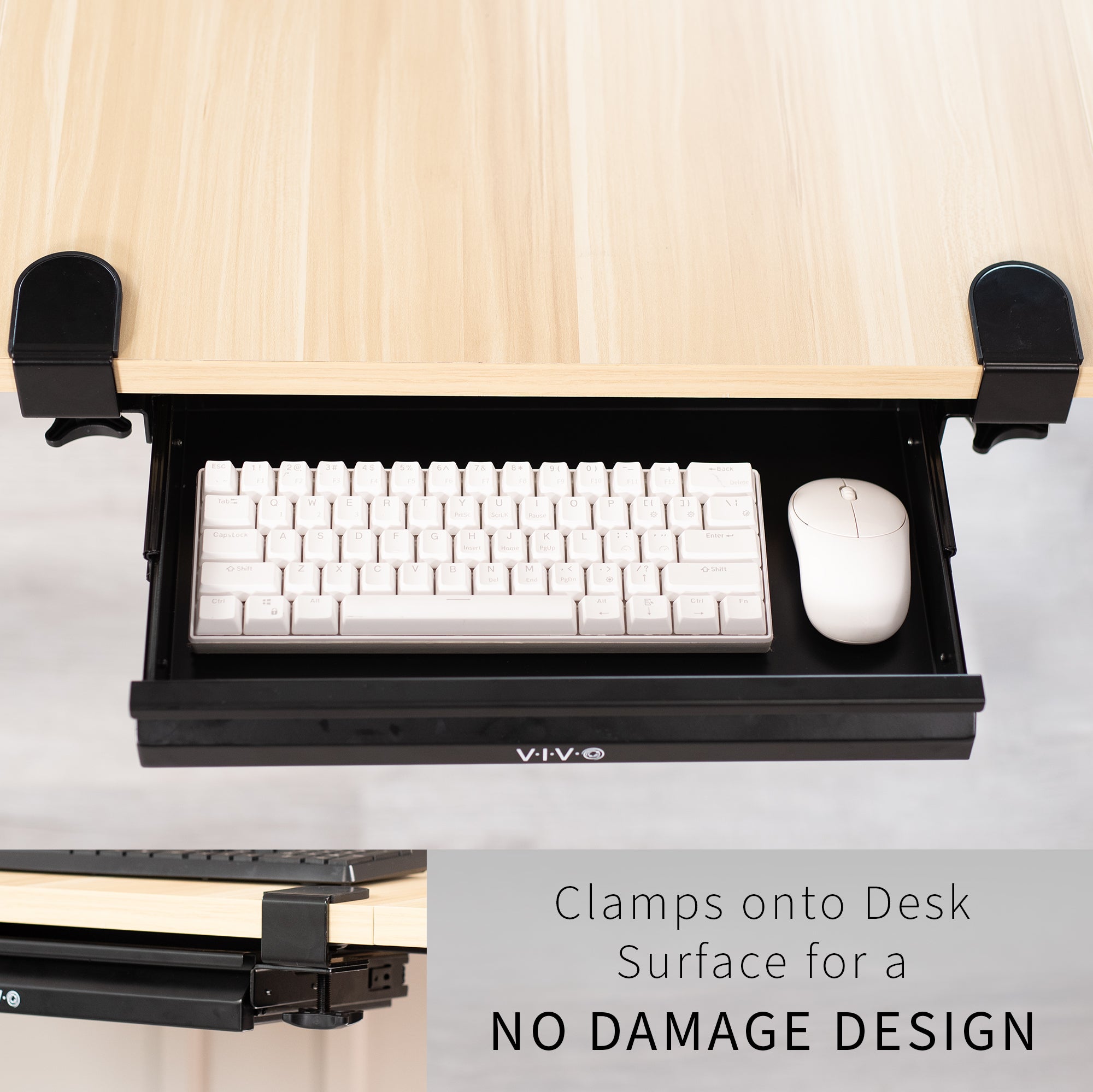 16 inch Clamp-on Sliding Pull-out Under Table Drawer for Office Desk, Shallow Storage Organizer for Sit Stand Workstation