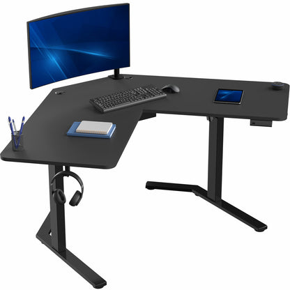 Large heavy-duty electric height adjustable corner desk workstation for active sit or stand efficient workspace.